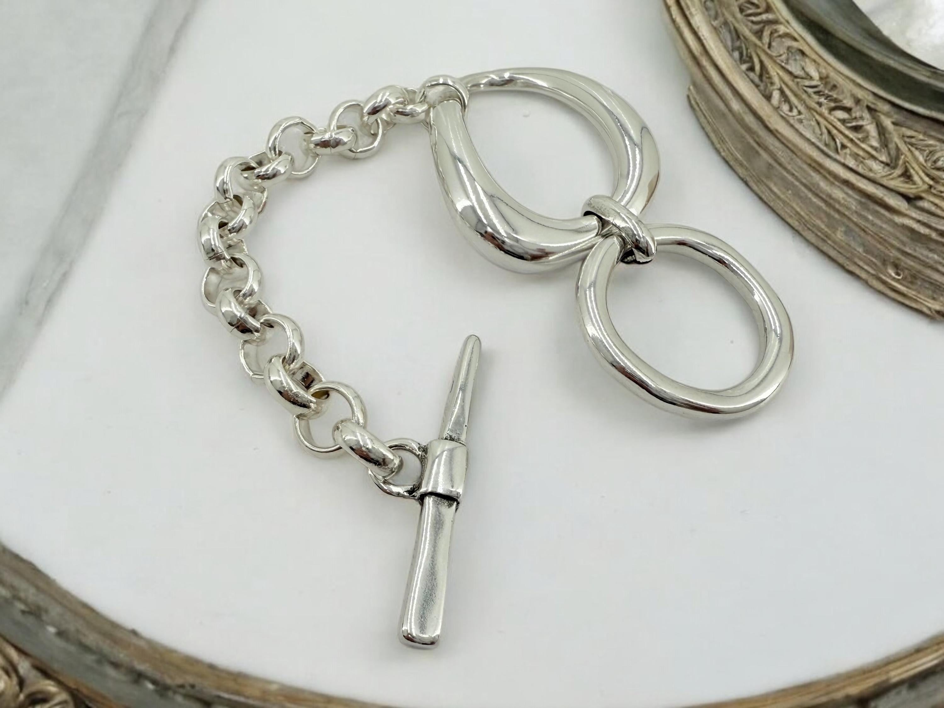 Chunky silver toggle clasp oversized bracelet, bold rock style cuff, industrial jewelry