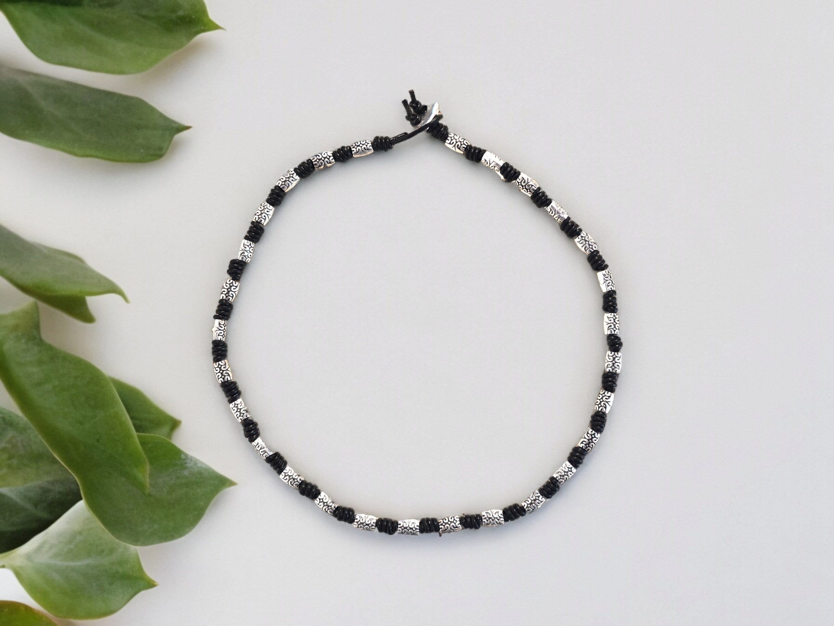 Leather necklace for men, handmade beaded leather necklace, knotted necklace for men, gift for men, bohemian necklace, tribal men necklace