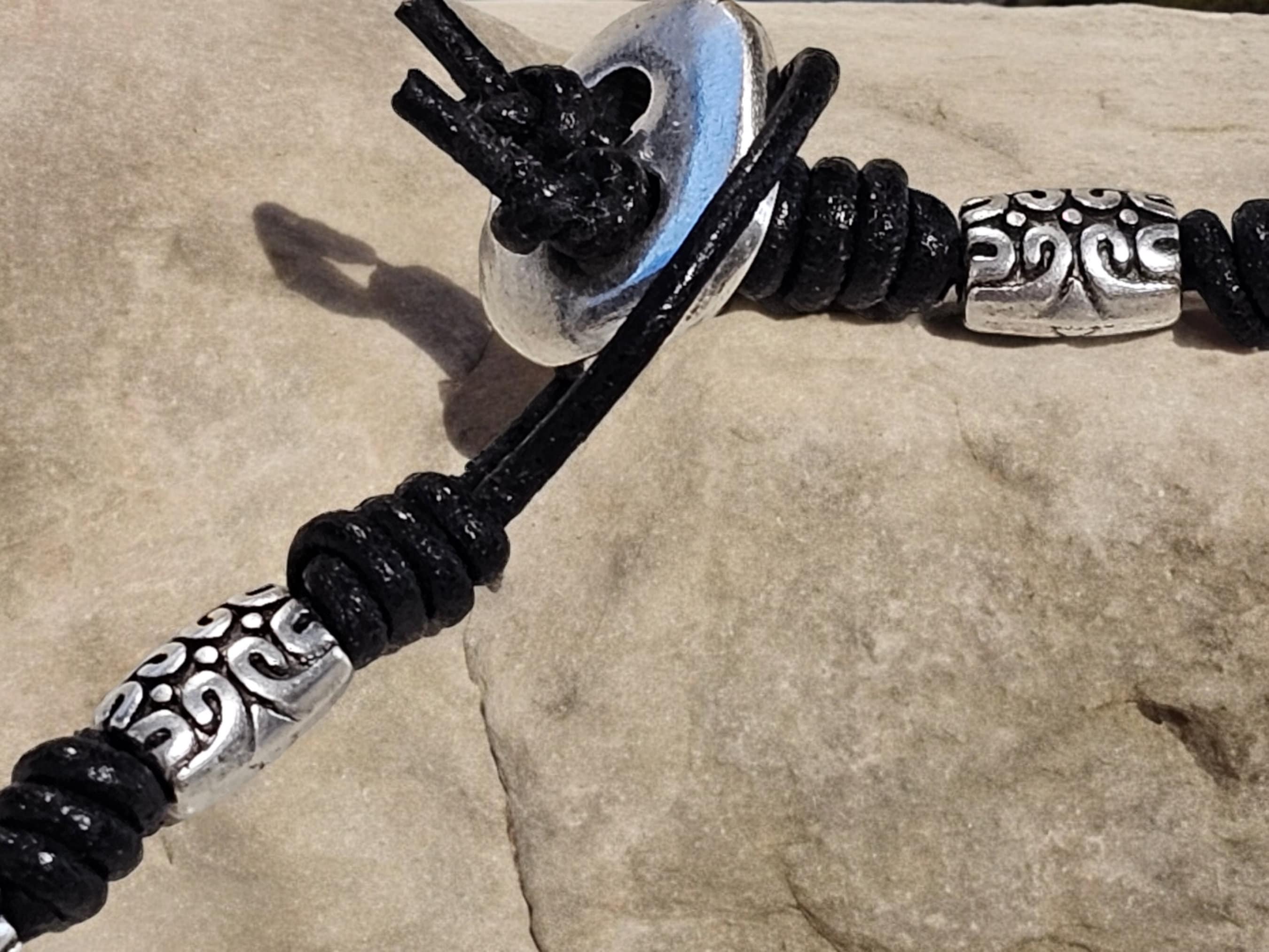 Leather necklace for men, handmade beaded leather necklace, knotted necklace for men, gift for men, bohemian necklace, tribal men necklace