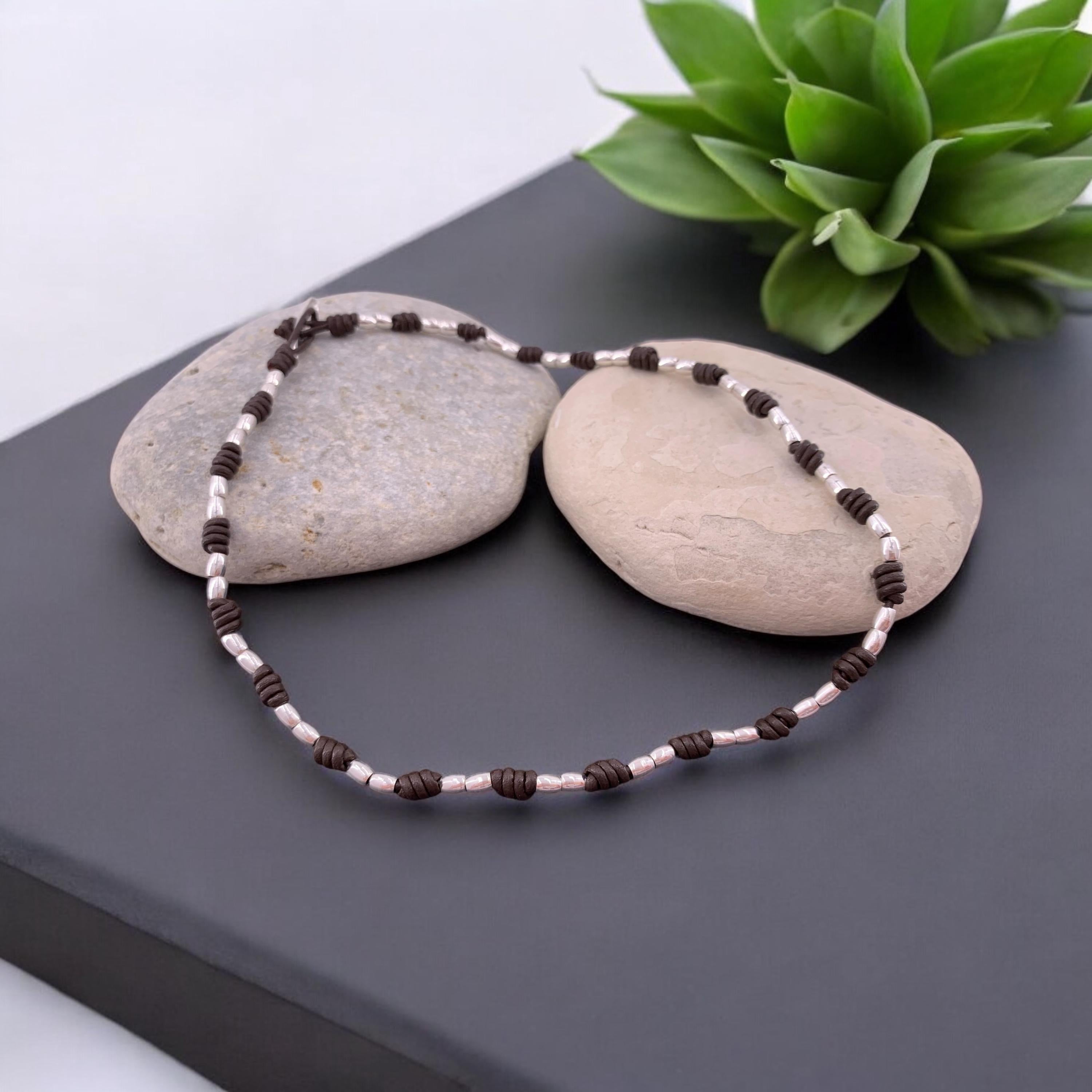 Leather necklace for men, handmade beaded leather necklace, knotted necklace for men, gift for men, bohemian necklace, tribal men necklace