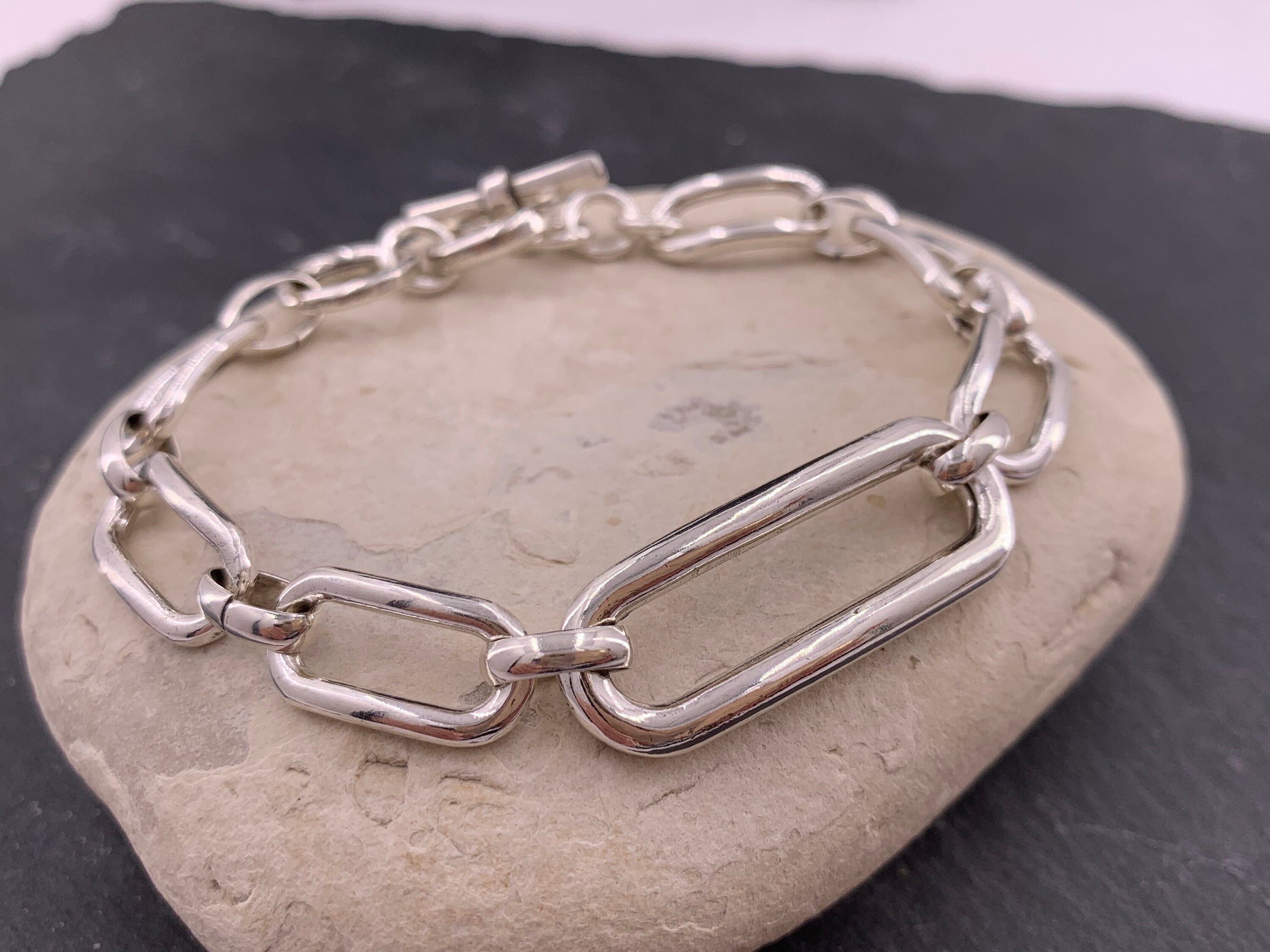 silver chunky chain bracelet, silver large link bracelet, bulky bracelet, shiny silver chain bracelet, bold chain bracelet, uno de 50 style