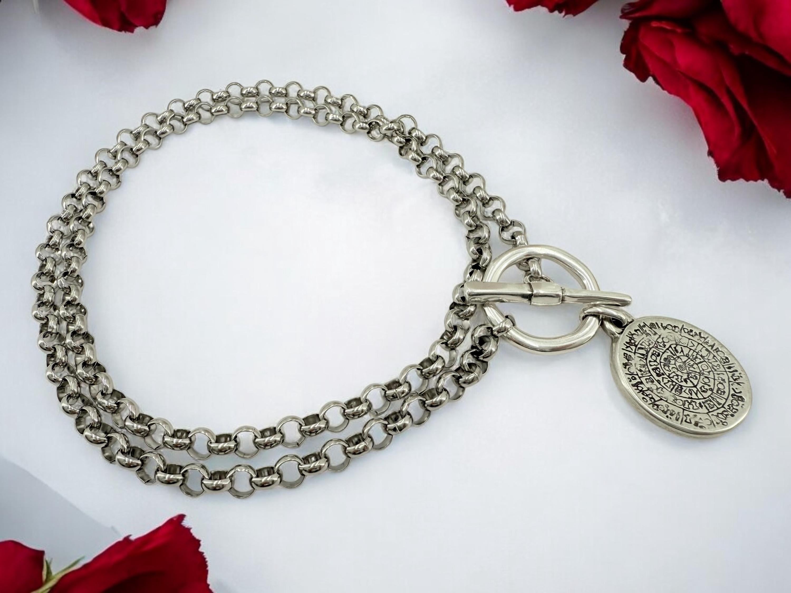 Long Chunky Rolo Chain Necklace – Toggle Clasp & Symbol Pendant – Convertible Double-Wrap Statement Jewelry – Kukuri Jewelry