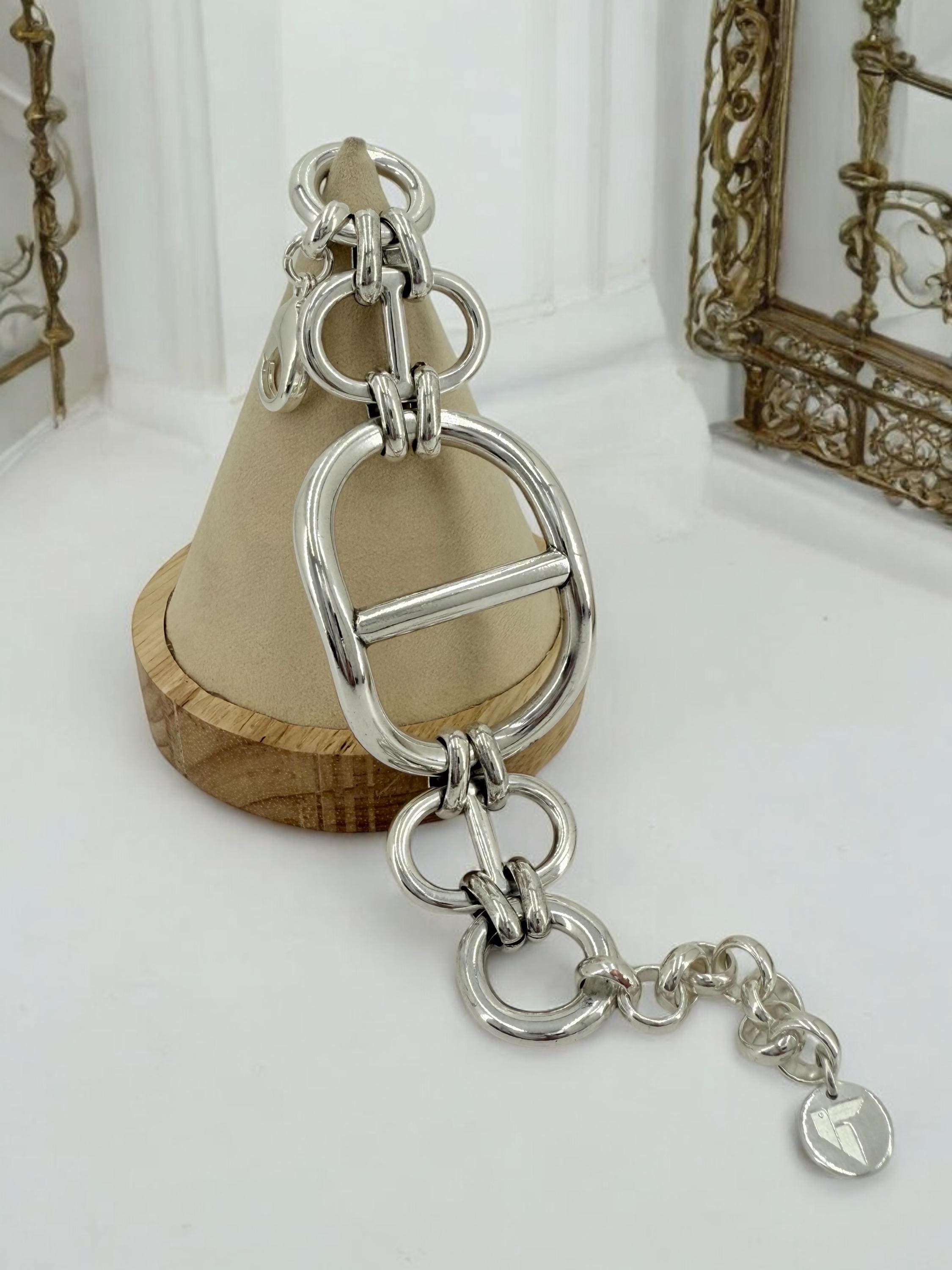 Chunky silver bracelet, cuff bracelet, silver bold bracelet, silver chain bracelet, thick link bracelet, uno de 50 style, statement bracelet