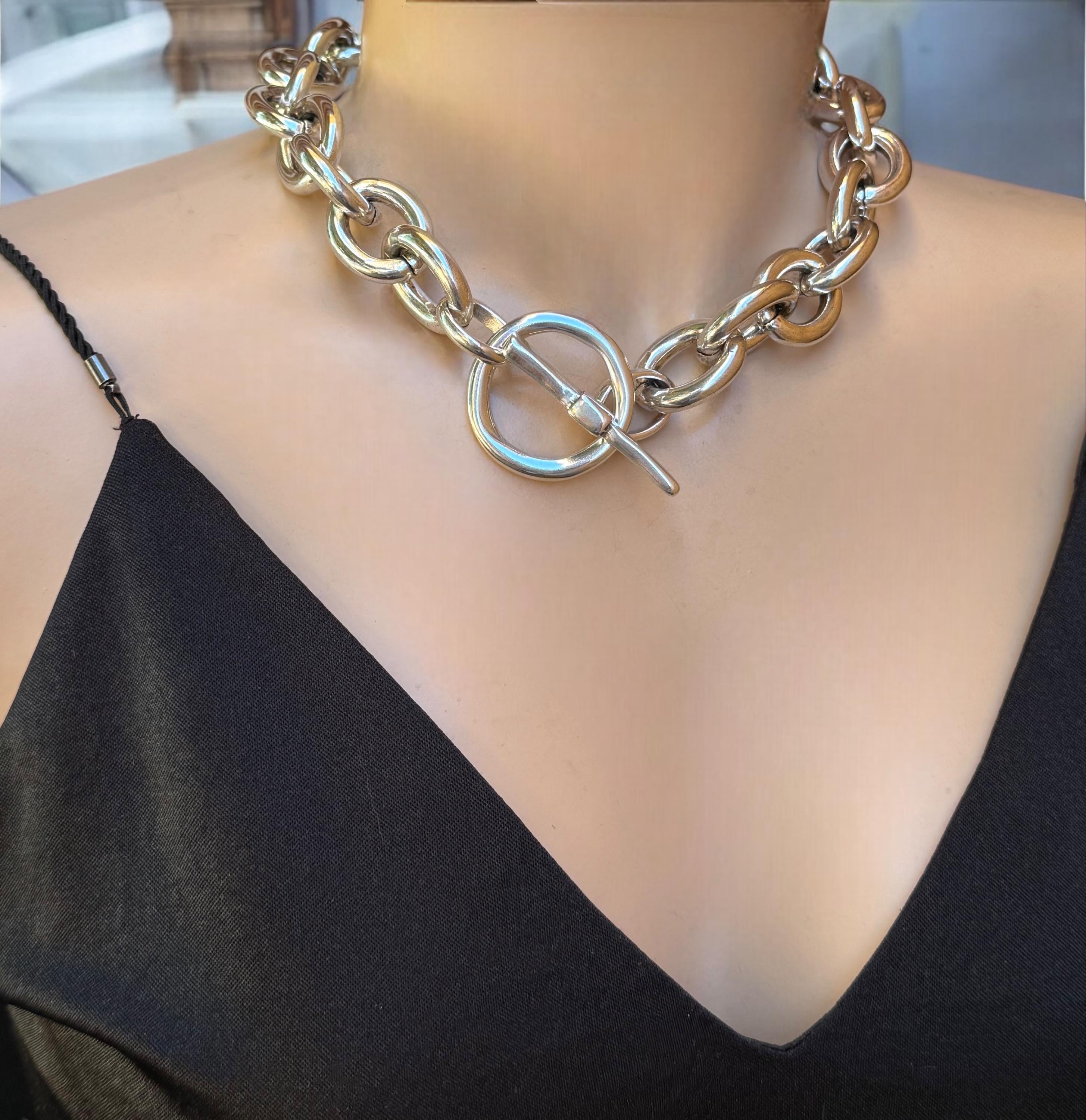 Chunky silver toggle clasp lightweight necklace, bold chain chunky light necklace, aluminum chain necklace, uno de 50 style, gift for her
