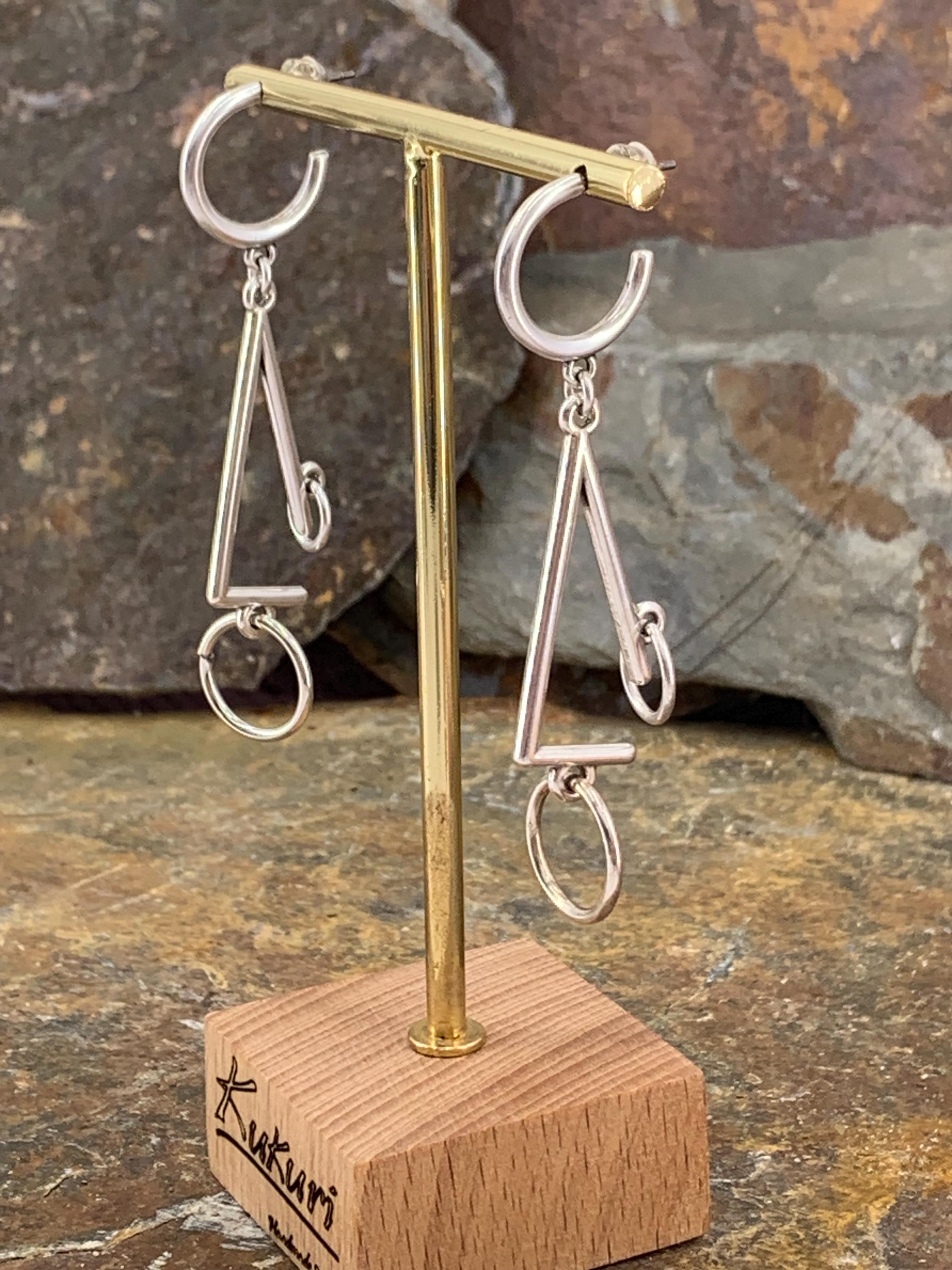 Large geometric silver hoop earrings, bohemian hoops earrings , long hoop Earrings, tribal esrrings, ethnic Earrings,