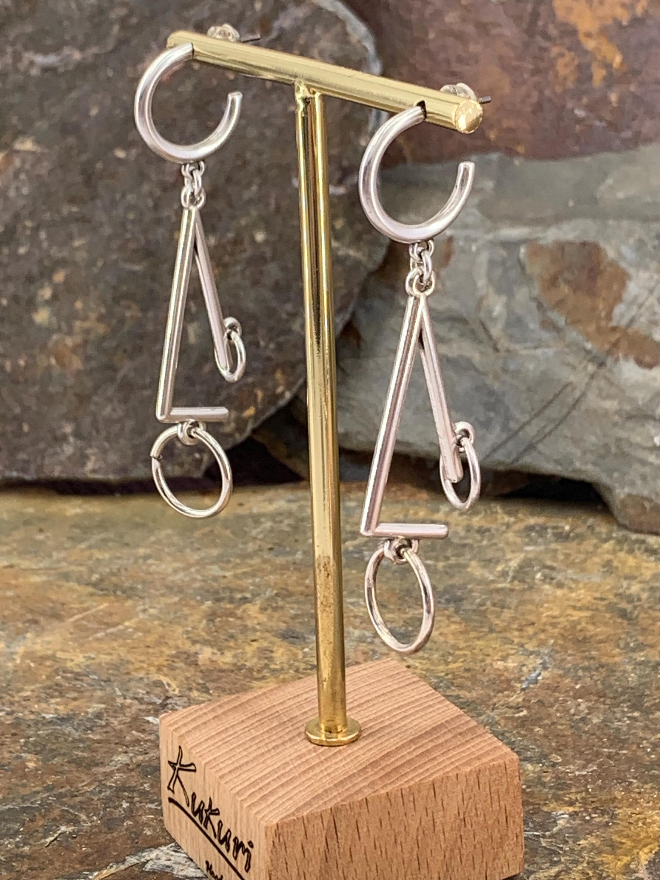 Large geometric silver hoop earrings, bohemian hoops earrings , long hoop Earrings, tribal esrrings, ethnic Earrings,