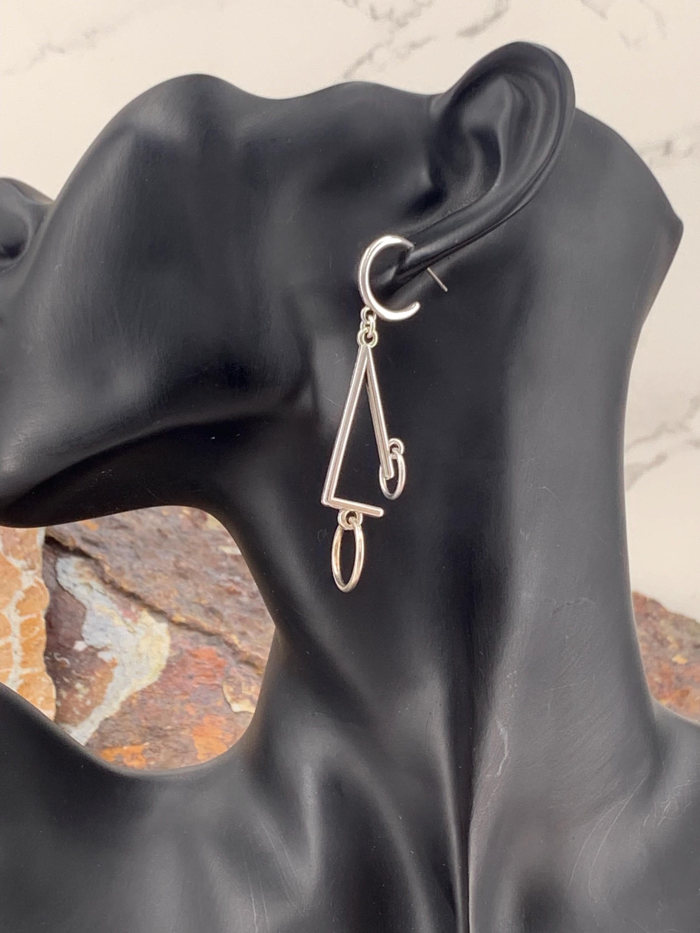 Large geometric silver hoop earrings, bohemian hoops earrings , long hoop Earrings, tribal esrrings, ethnic Earrings, uno de 50 style