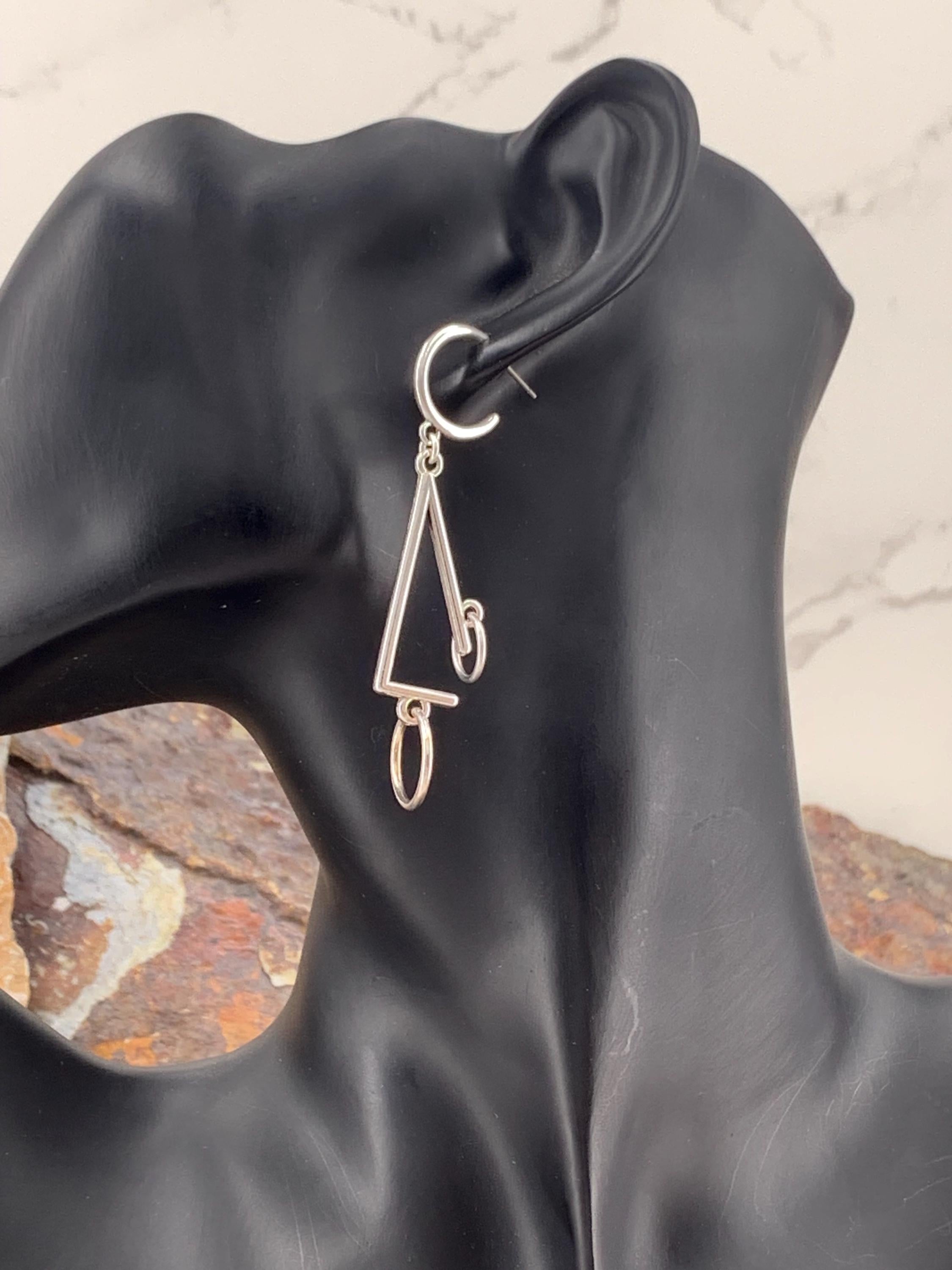Large geometric silver hoop earrings, bohemian hoops earrings , long hoop Earrings, tribal esrrings, ethnic Earrings, uno de 50 style