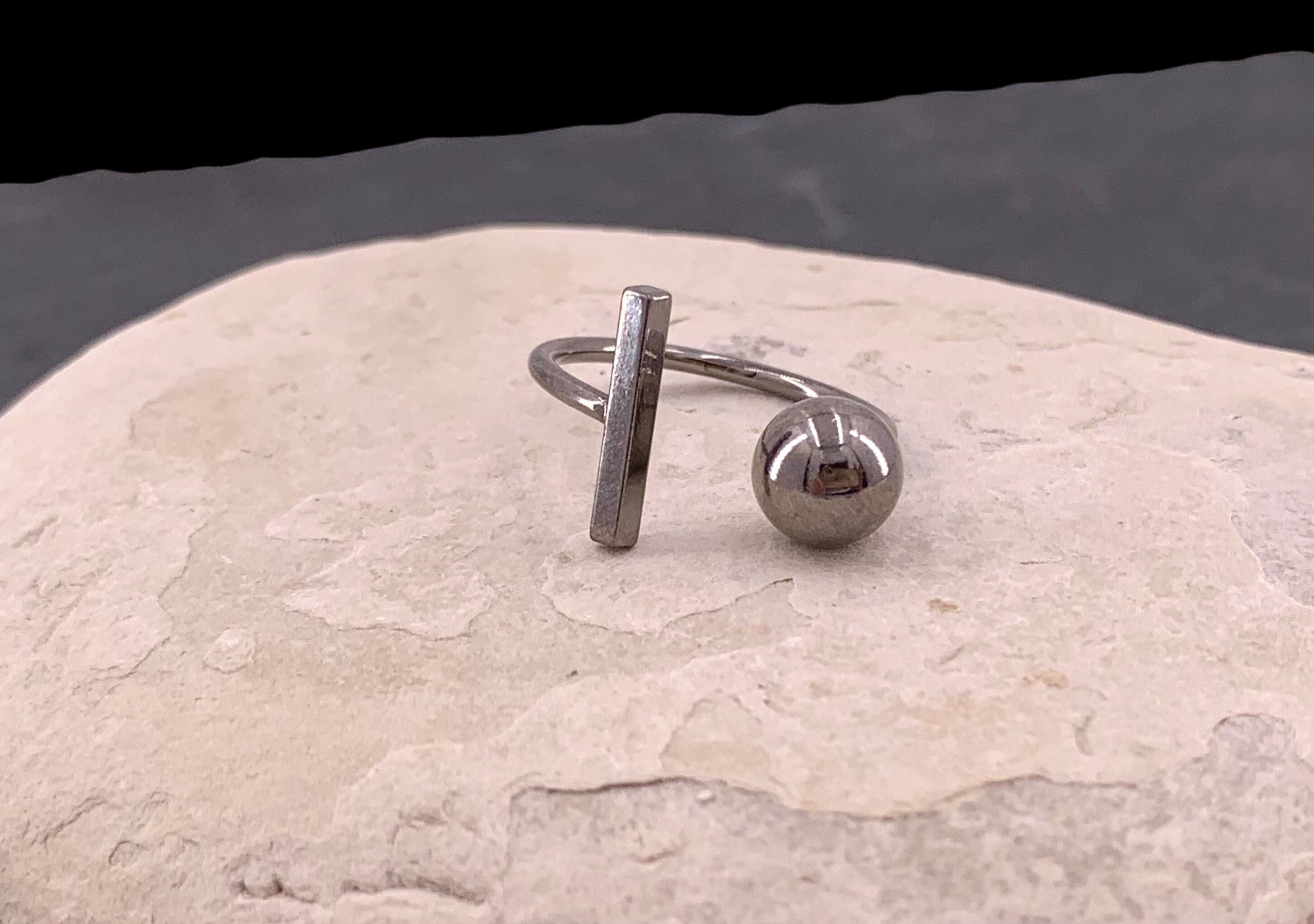Black ring, gun metal asimetrical bar and ball ring, black jewelry, rock ring, geometric ring, original gift, punk ring