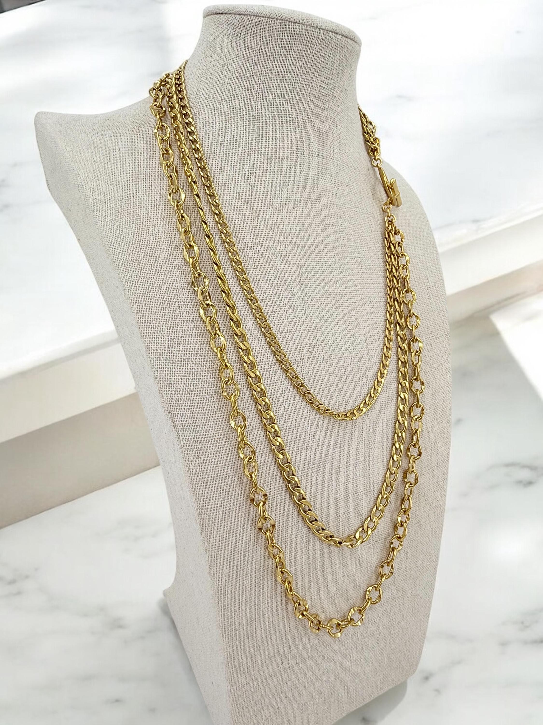 gold chunky chain layering long necklace, Layering gold chain necklace with toggle clasp, chunky necklace, multi strand gold chain necklace