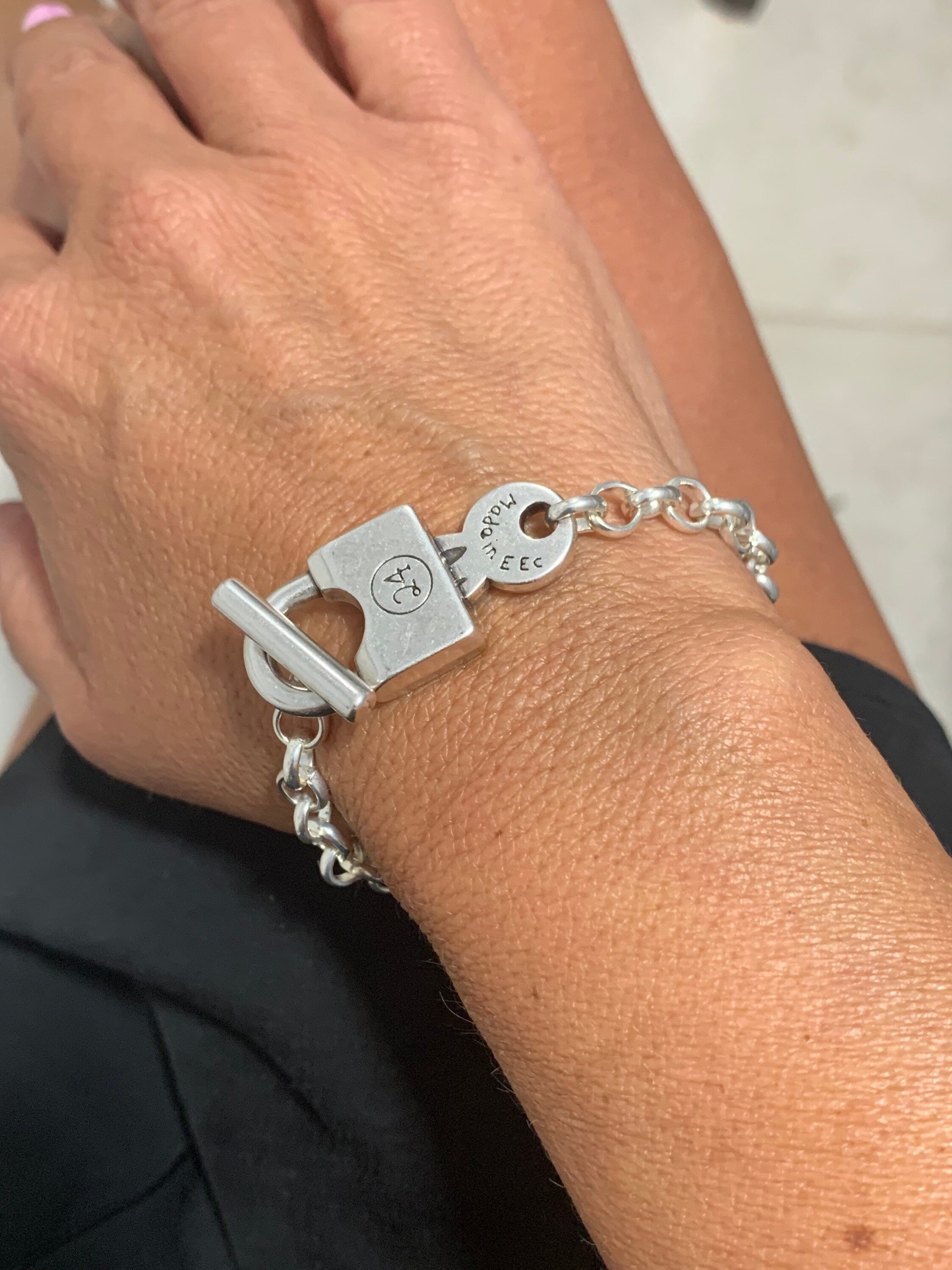 Silver chain padlock bracelet, padlock bracelet, chain bracelet, style bracelet, woman silver bracelet