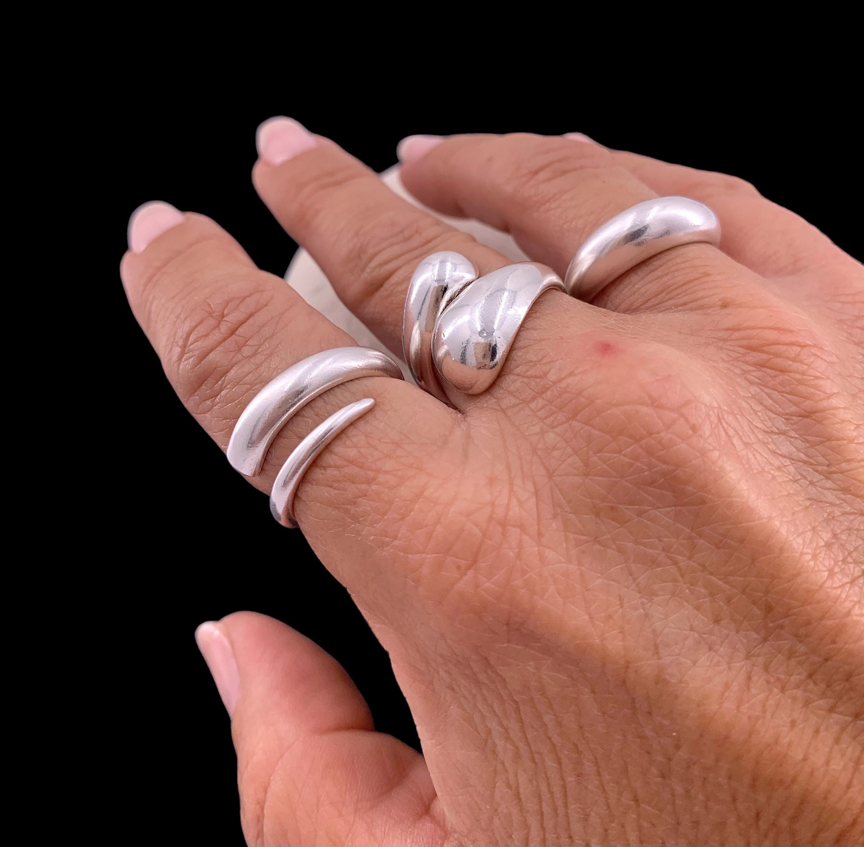 Adjustable Statement Ring, Chunky Twisted Silver Boho Ring, Oversized Rock Style Silver Ring for Women
