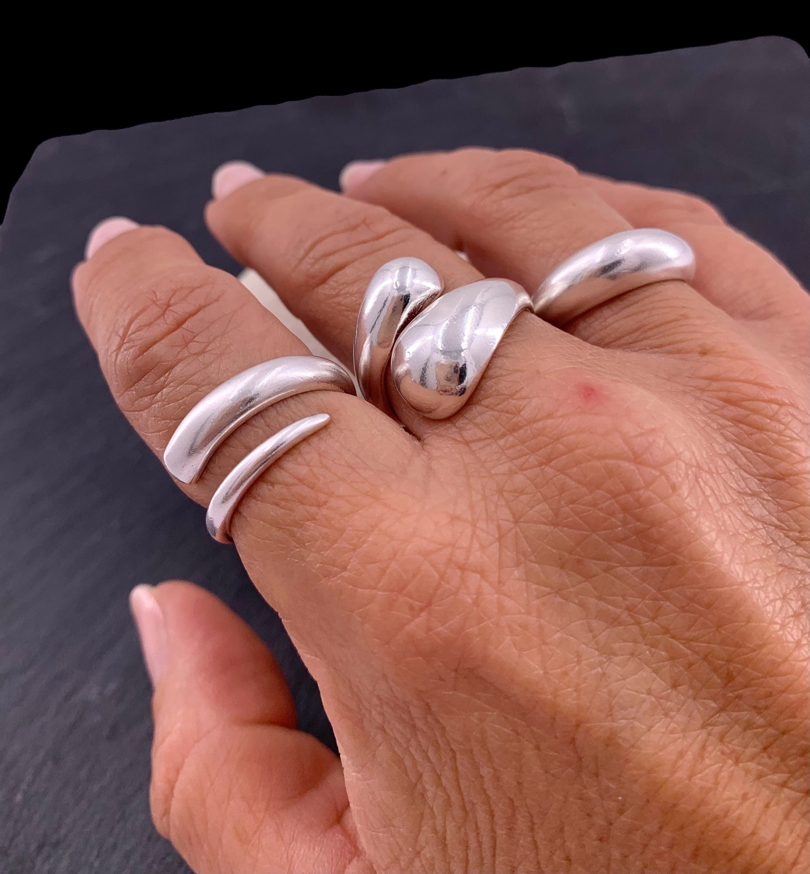 Adjustable Statement Ring, Chunky Twisted Silver Boho Ring, Oversized Rock Style Silver Ring for Women