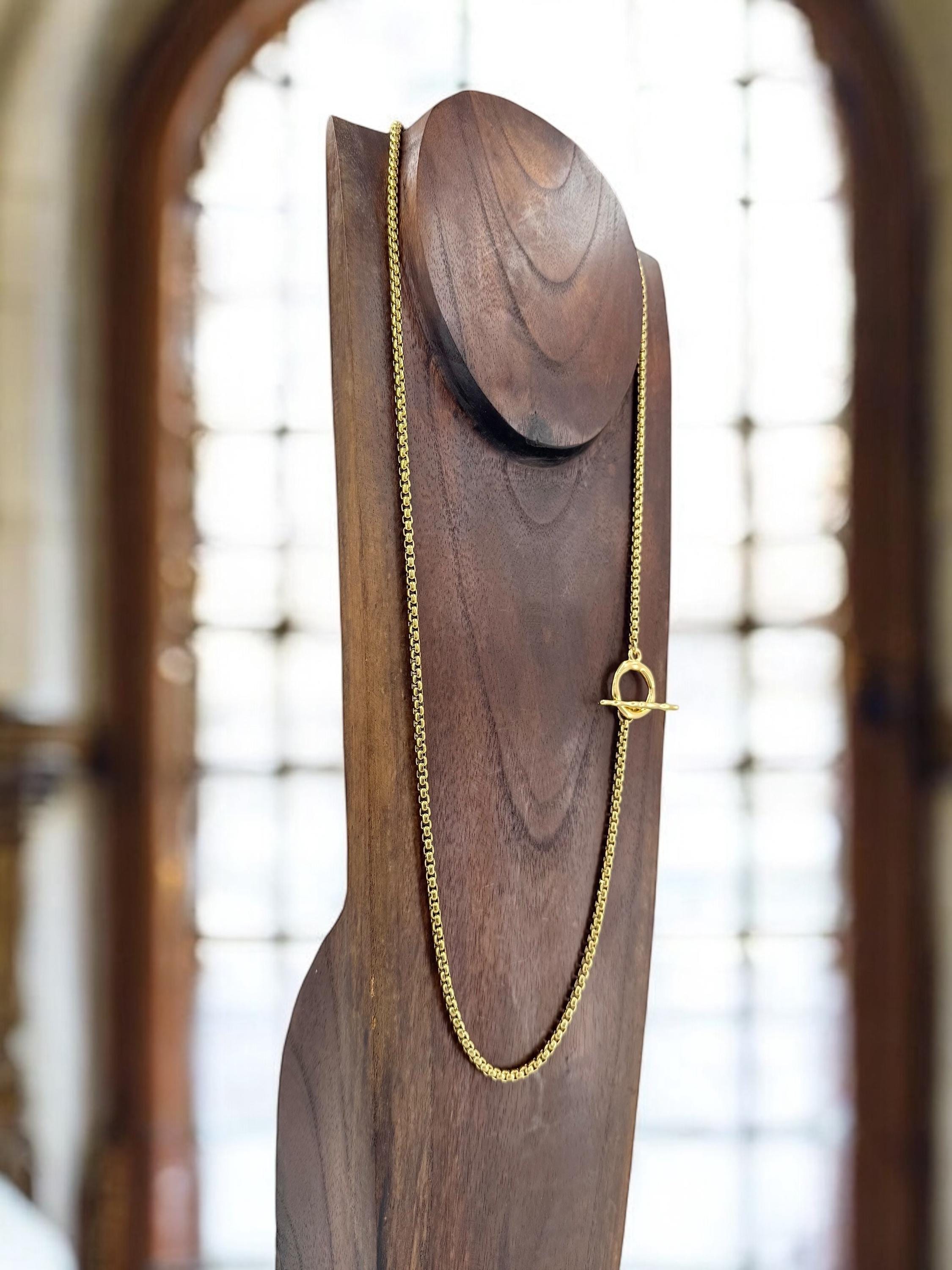 Layering gold chain necklace with toggle clasp, long gold chunky chain necklace, chunky necklace, adjustable double strand necklace, gift