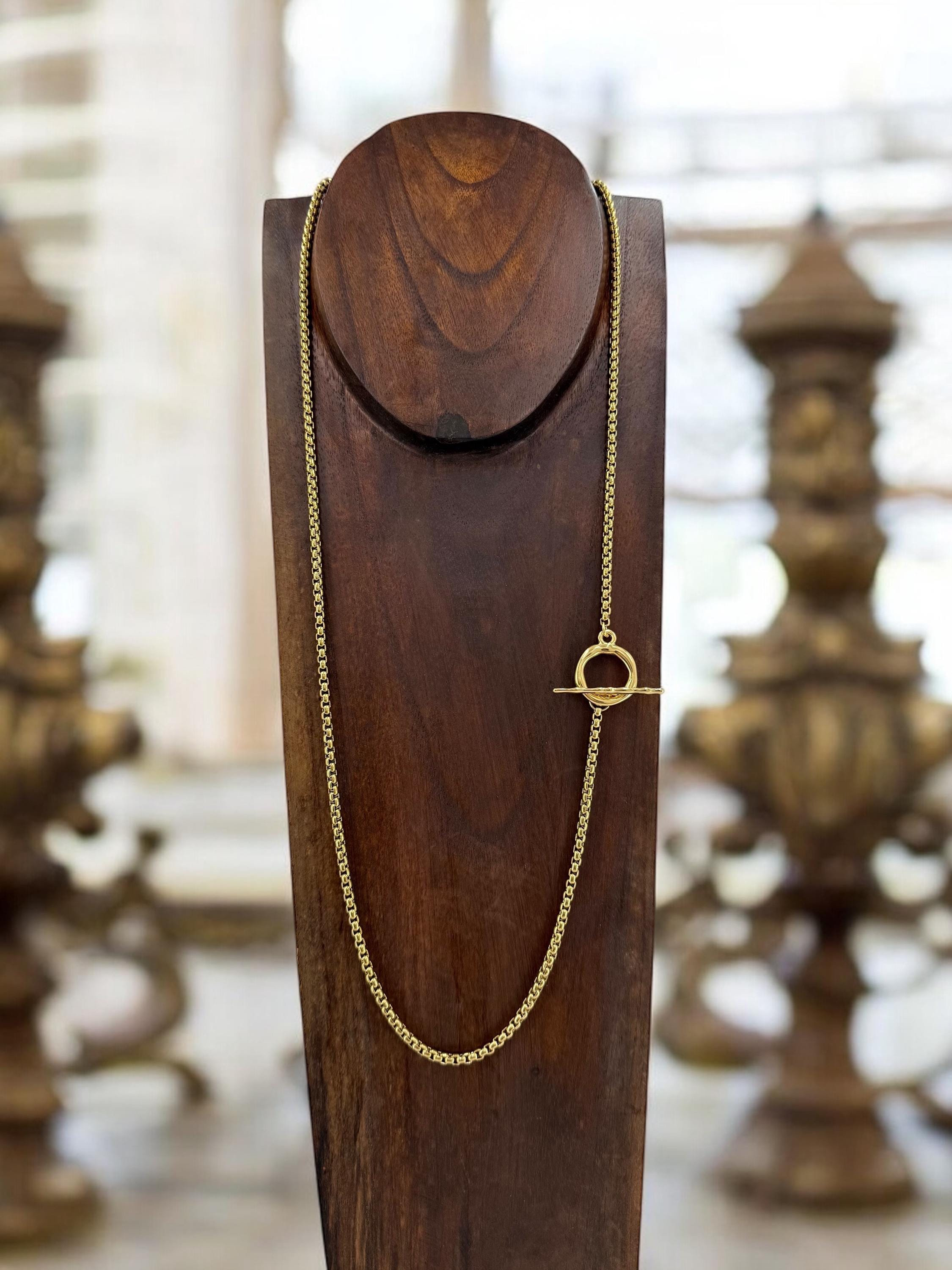 Layering gold chain necklace with toggle clasp, long gold chunky chain necklace, chunky necklace, adjustable double strand necklace, gift