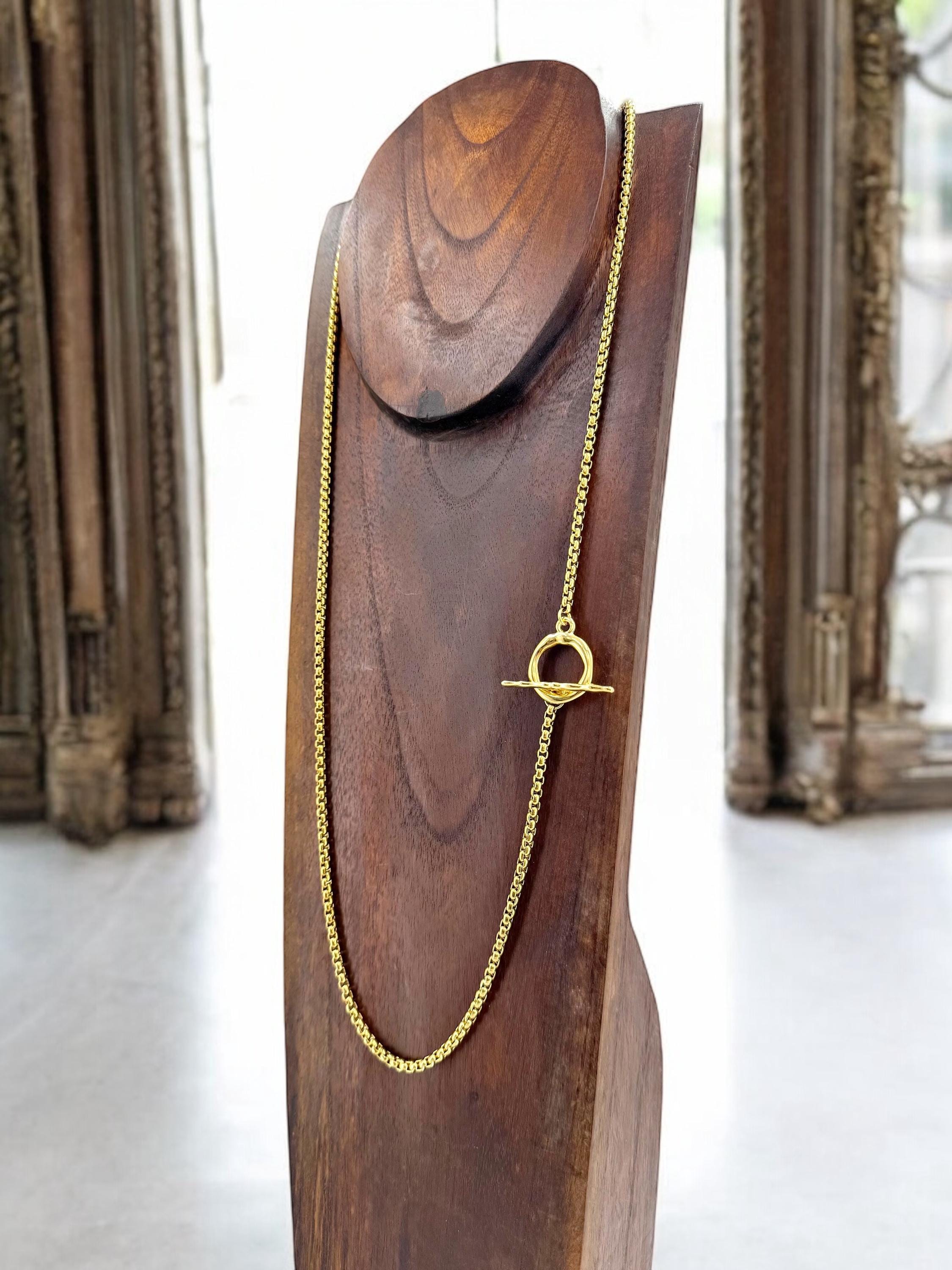 Layering gold chain necklace with toggle clasp, long gold chunky chain necklace, chunky necklace, adjustable double strand necklace, gift