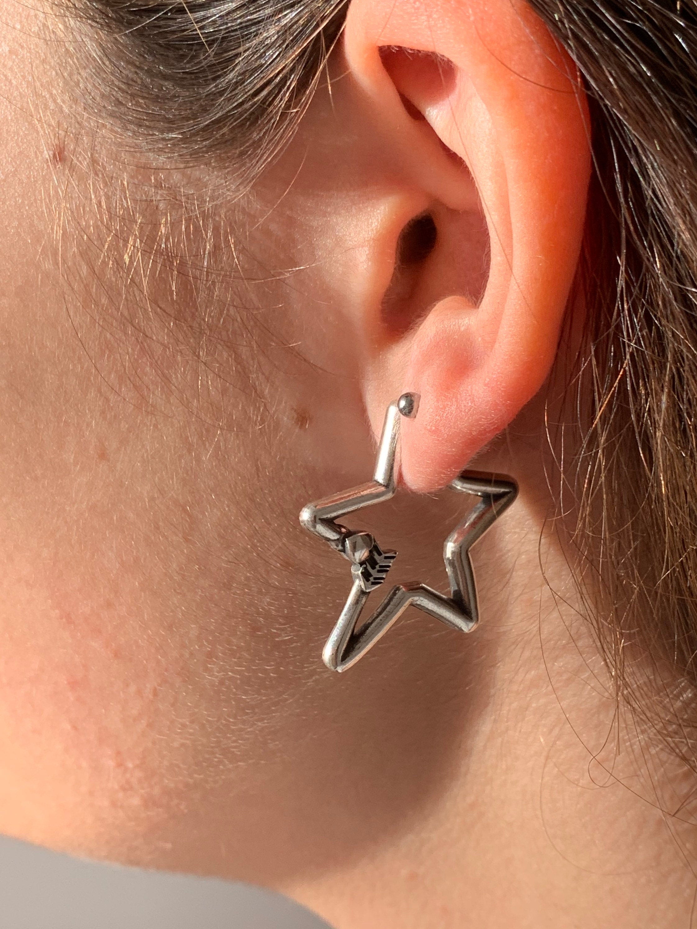Star shaped chunky silver earring, rock style earrings, bold earrings, bulky earrings, women’s valentines gift,