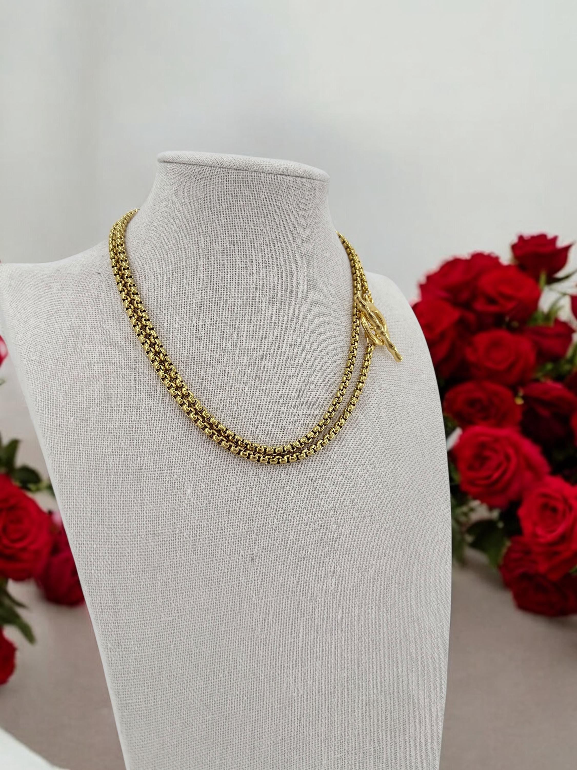 Layering gold chain necklace with toggle clasp, long gold chunky chain necklace, chunky necklace, adjustable double strand necklace, gift