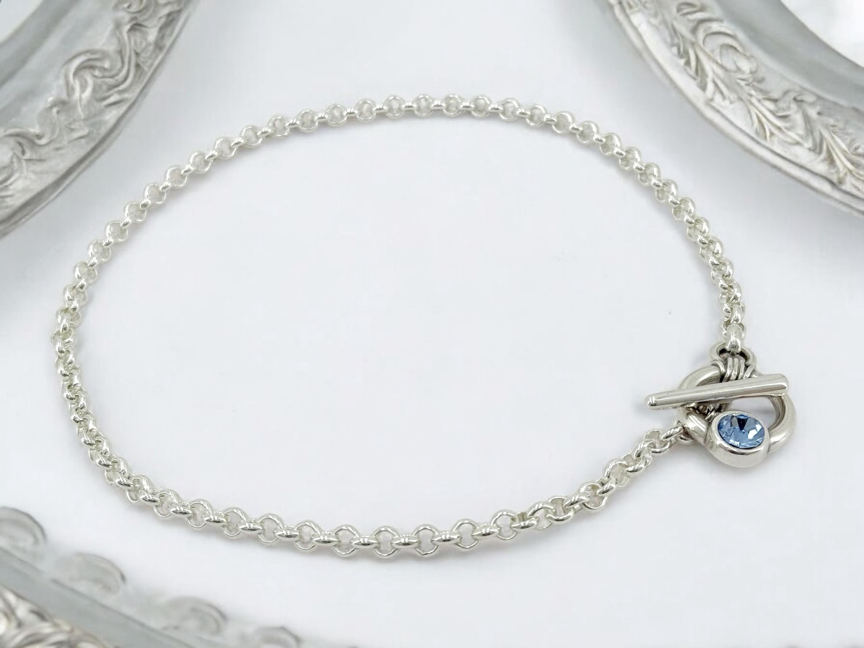 Chunky silver rolo chain necklace with toggle clasp with Swarovski crystal, bold chain silver necklace, statement silver chunky necklace
