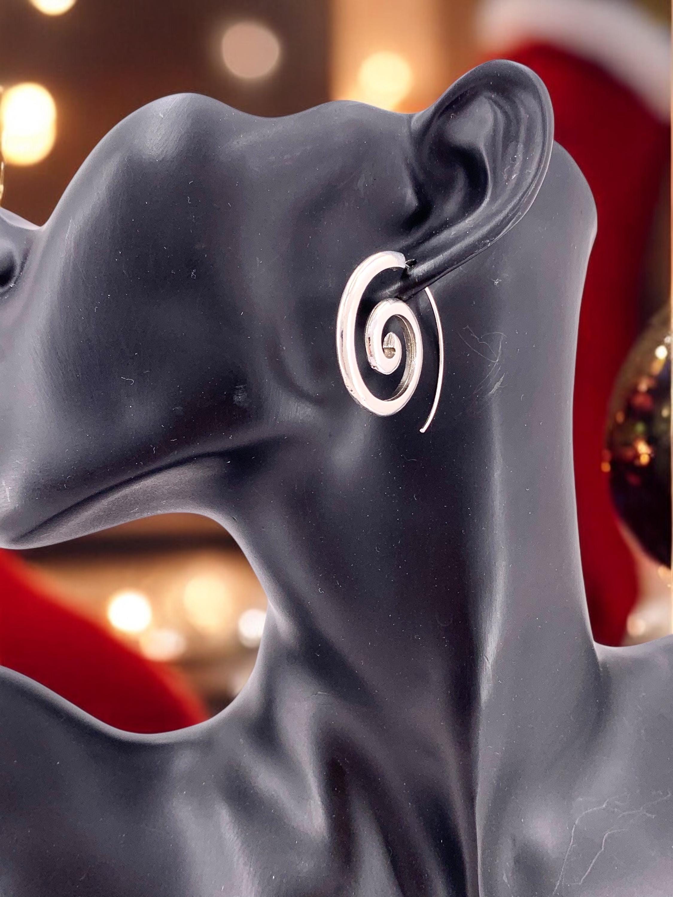 Pendientes de espiral de plata gruesa, pendientes de plata de estilo étnico, pendientes llamativos, pendientes de aro grandes boho,