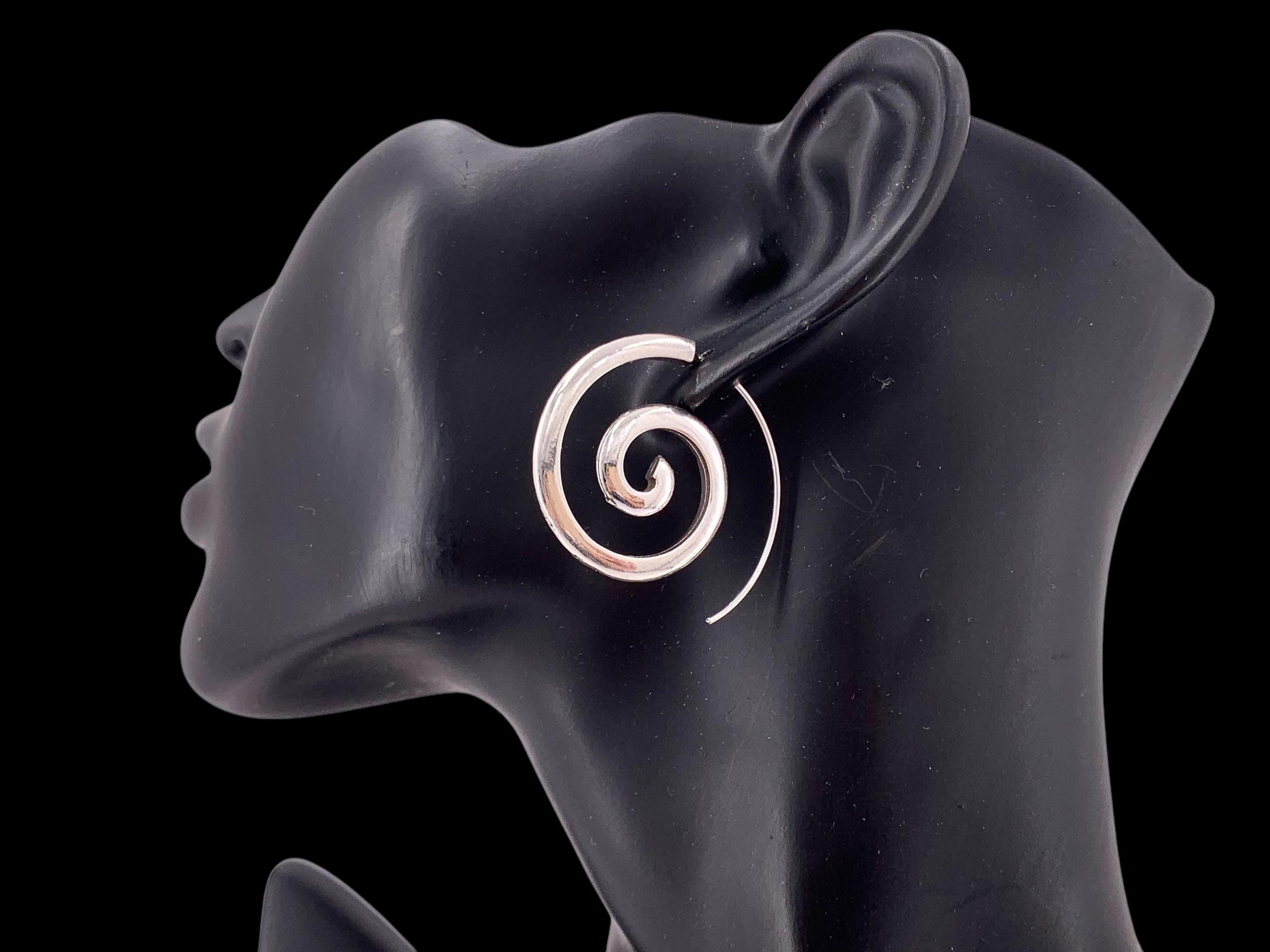 Pendientes de espiral de plata gruesa, pendientes de plata de estilo étnico, pendientes llamativos, pendientes de aro grandes boho,