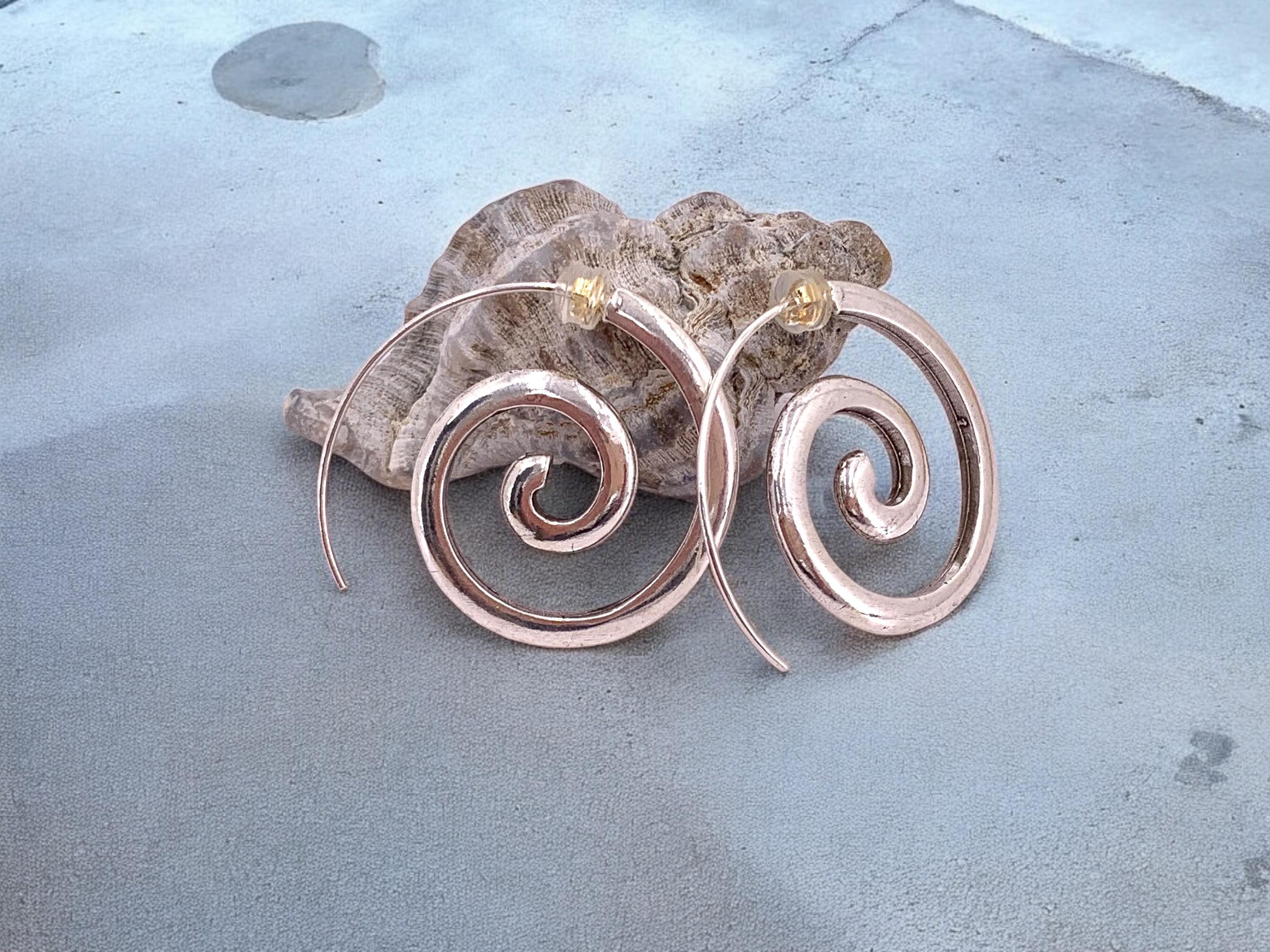 Pendientes de espiral de plata gruesa, pendientes de plata de estilo étnico, pendientes llamativos, pendientes de aro grandes boho,
