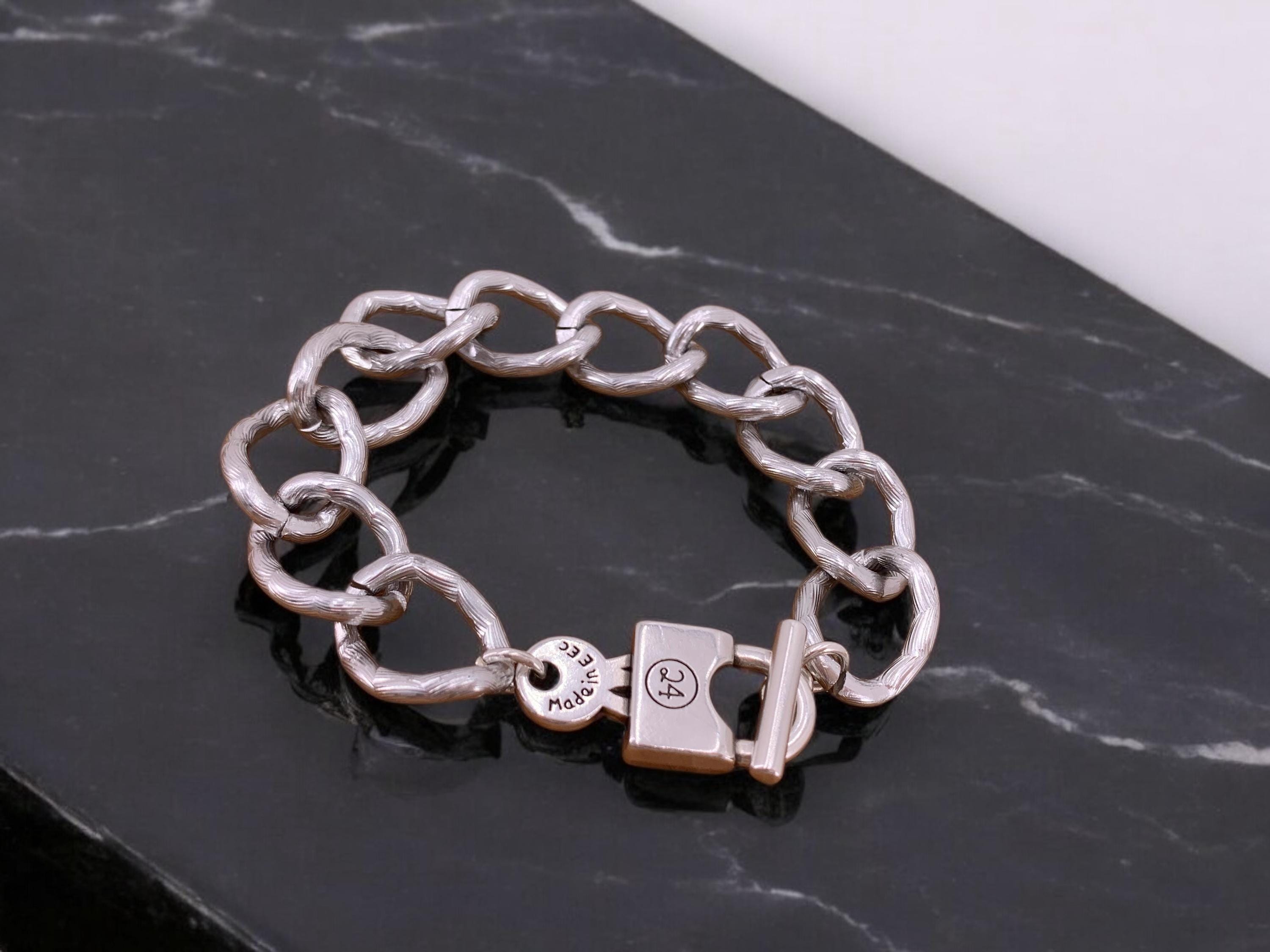 Toggle chunky chain silver bracelet, voluminous bracelet, bold chain bracelet, silver toggle bracelet, gift for sister, padlock bracelet