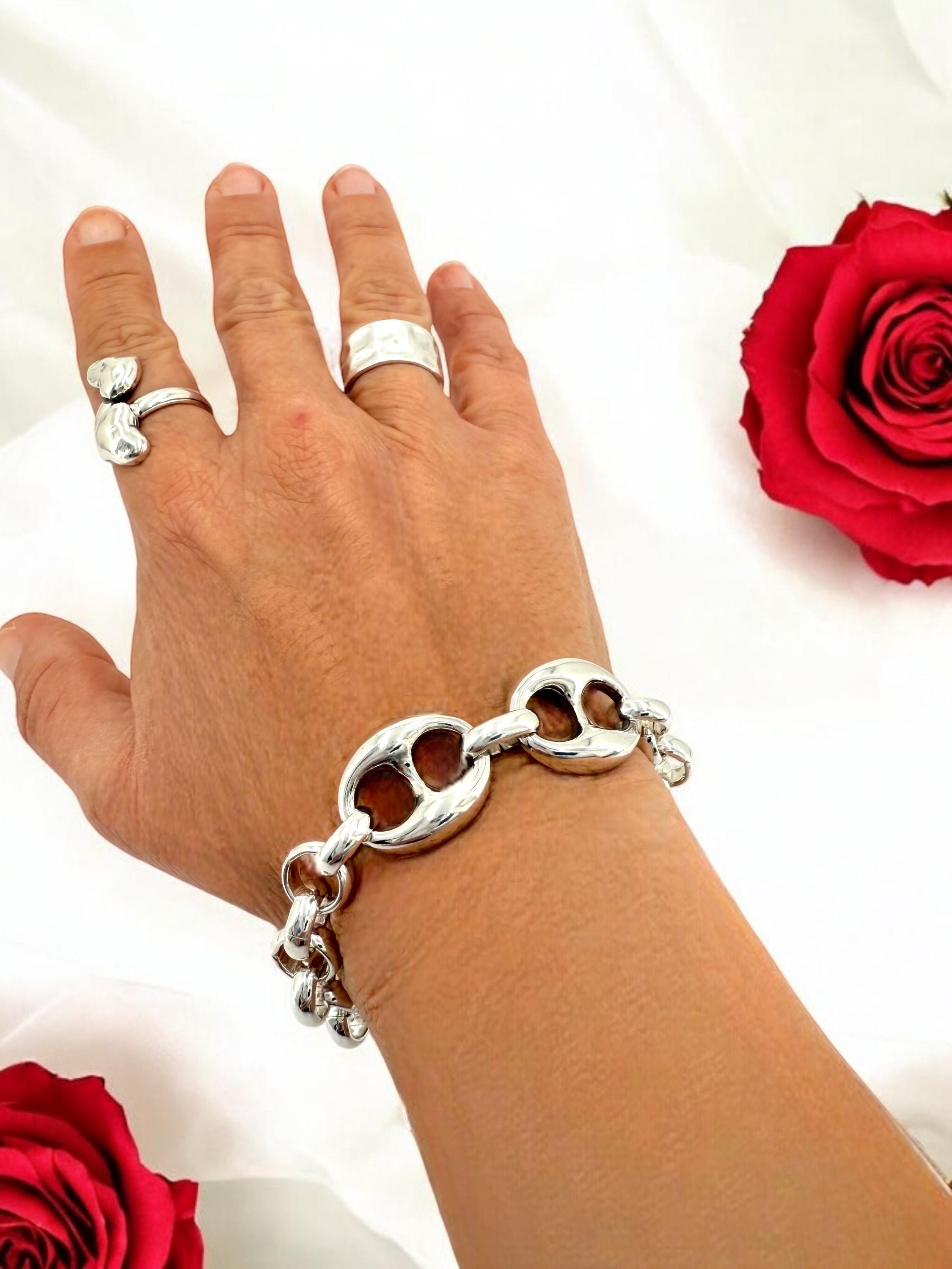 Chunky Silver chain bracelet, big link rolo chain bracelet, heavyweight chain bracelet, statement bracelet, uno de 50 style, gift for women