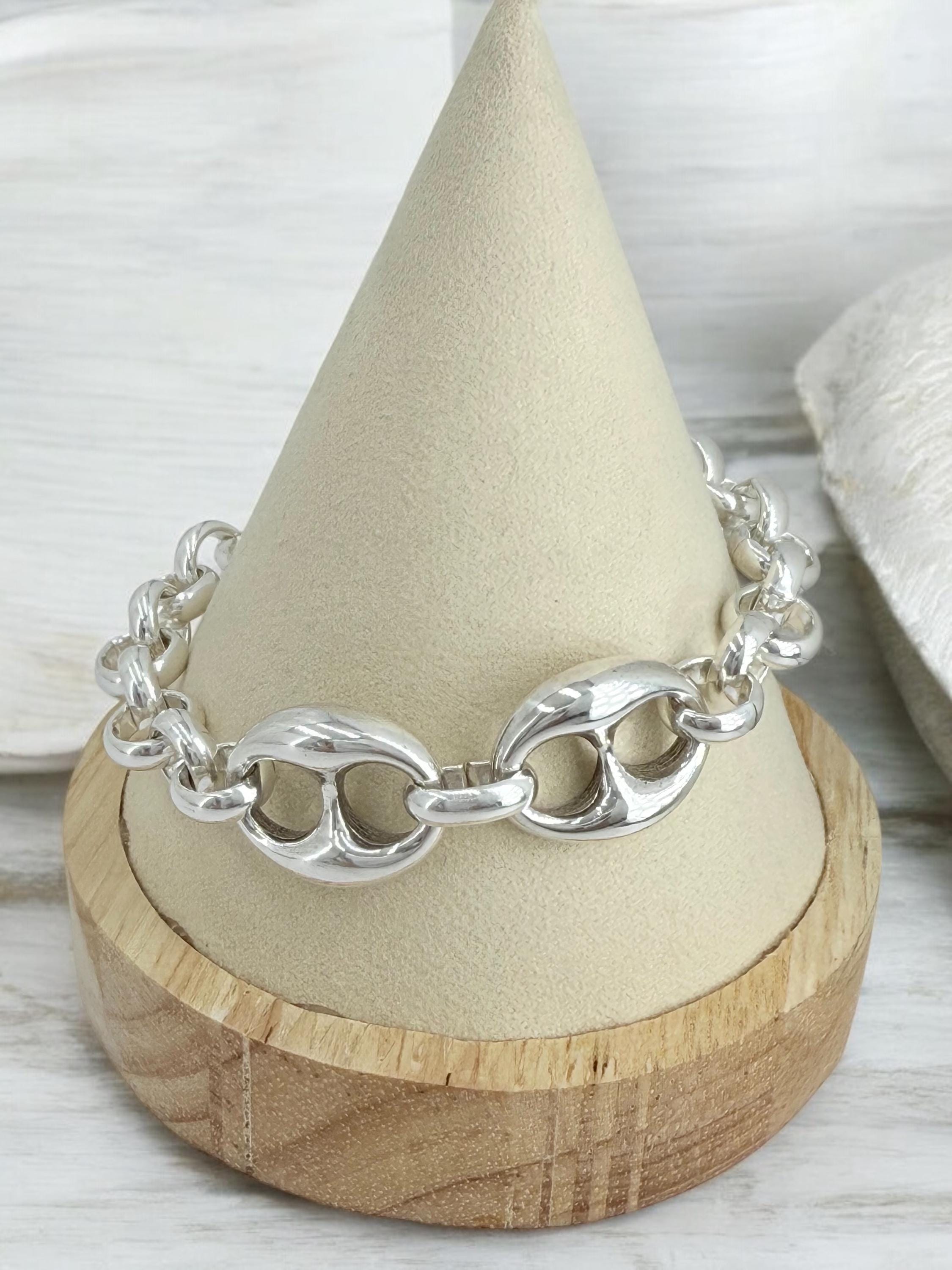 Chunky Silver chain bracelet, big link rolo chain bracelet, heavyweight chain bracelet, statement bracelet, uno de 50 style, gift for women