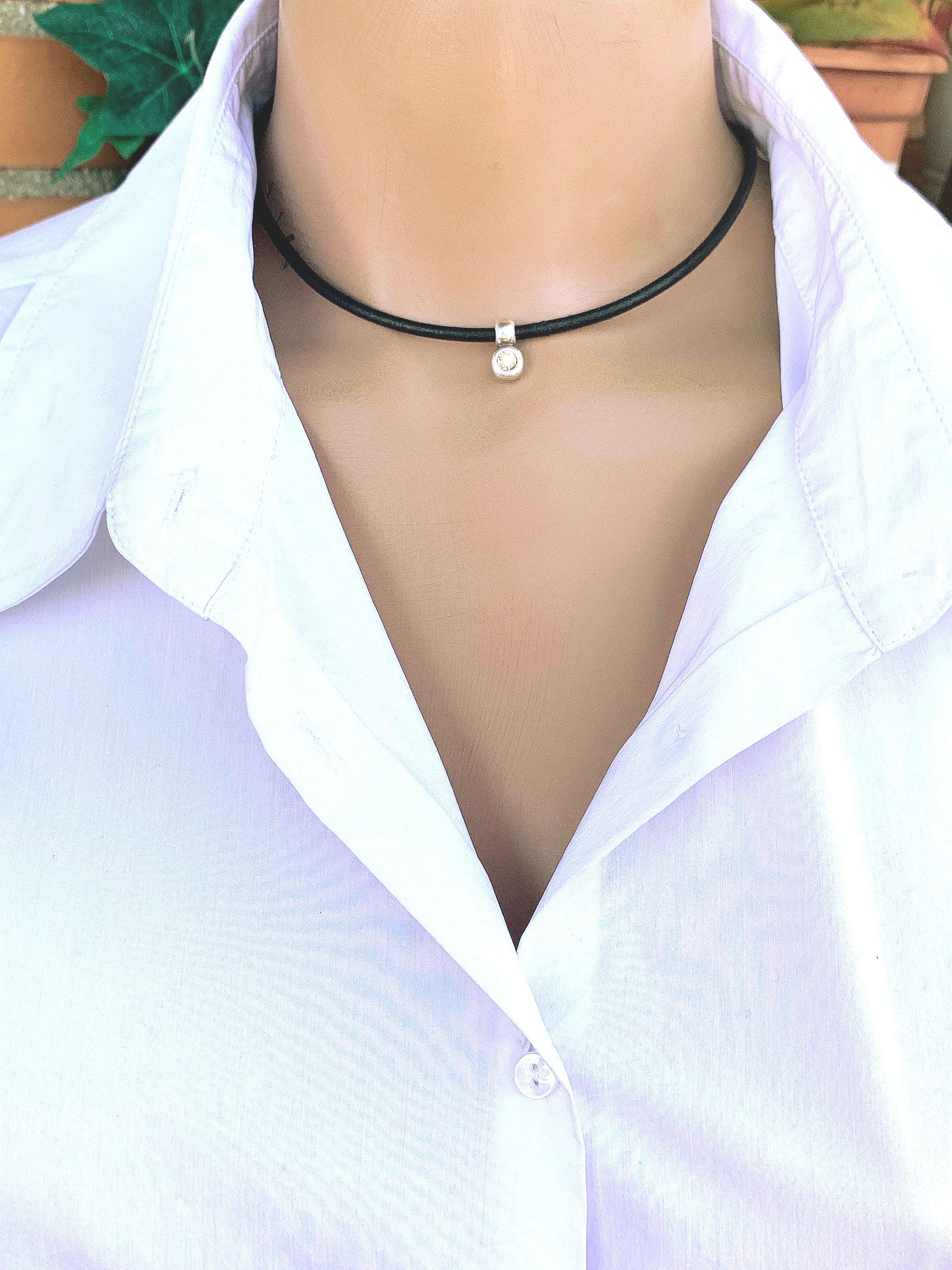 Leather choker, dainty choker, Swarovski choker, bohemian choker, style choker, minimalist choker, leather necklace, charm choker