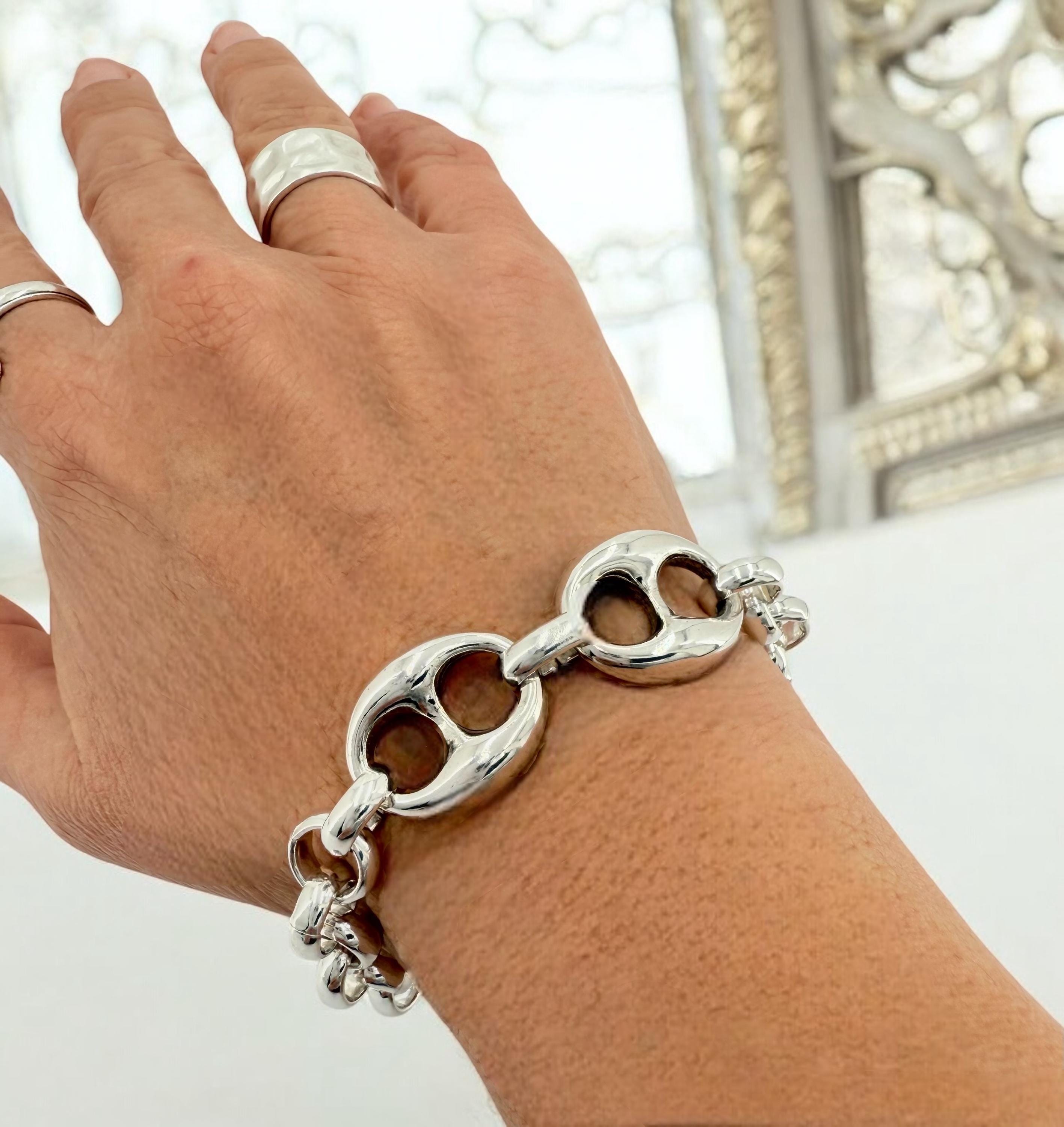 Chunky Silver chain bracelet, big link rolo chain bracelet, heavyweight chain bracelet, statement bracelet, uno de 50 style, gift for women