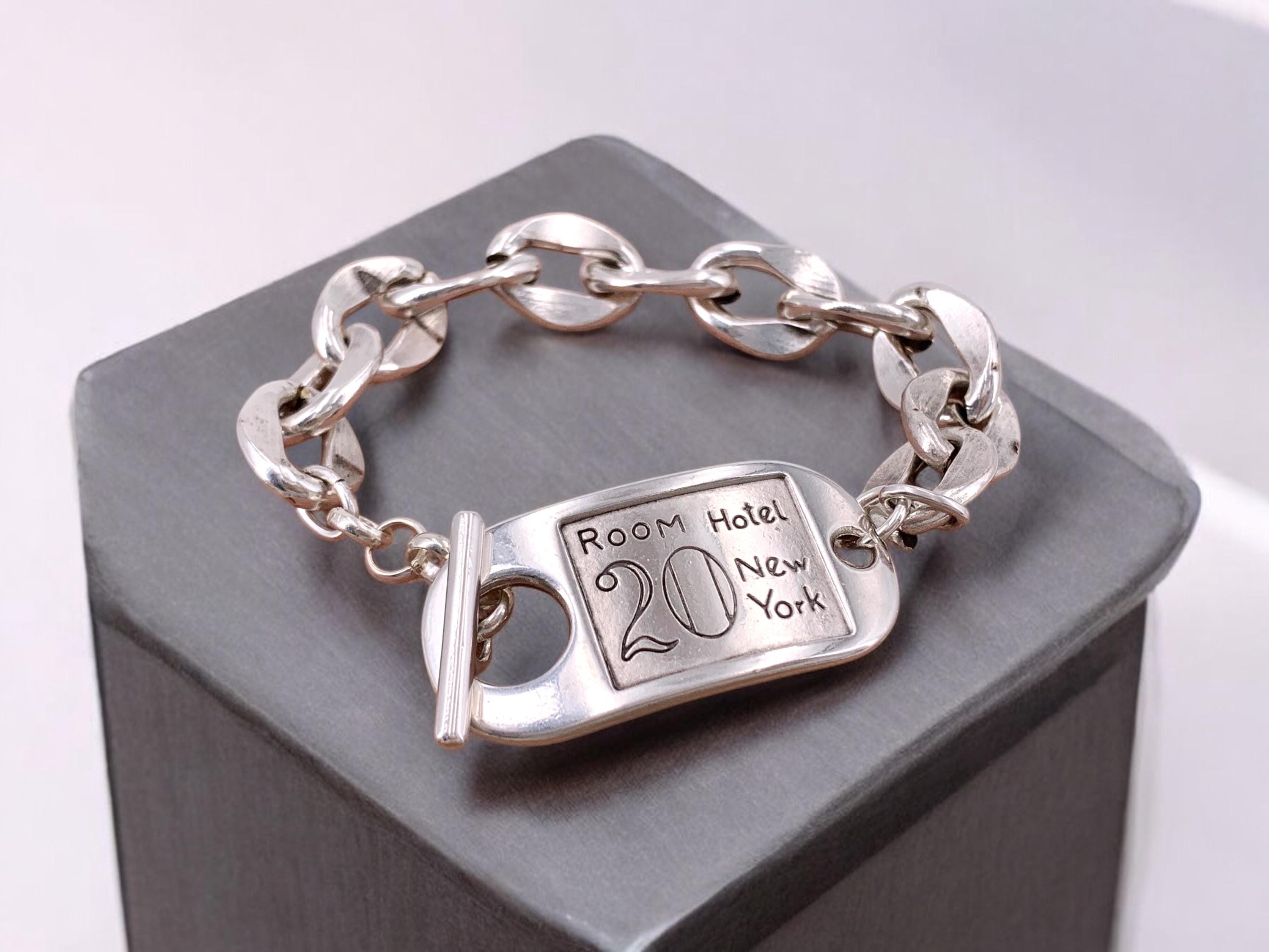 Chunky Silver Chain bold Bracelet with ID Tag Toggle Clasp, Heavy industrial Handmade Jewelry