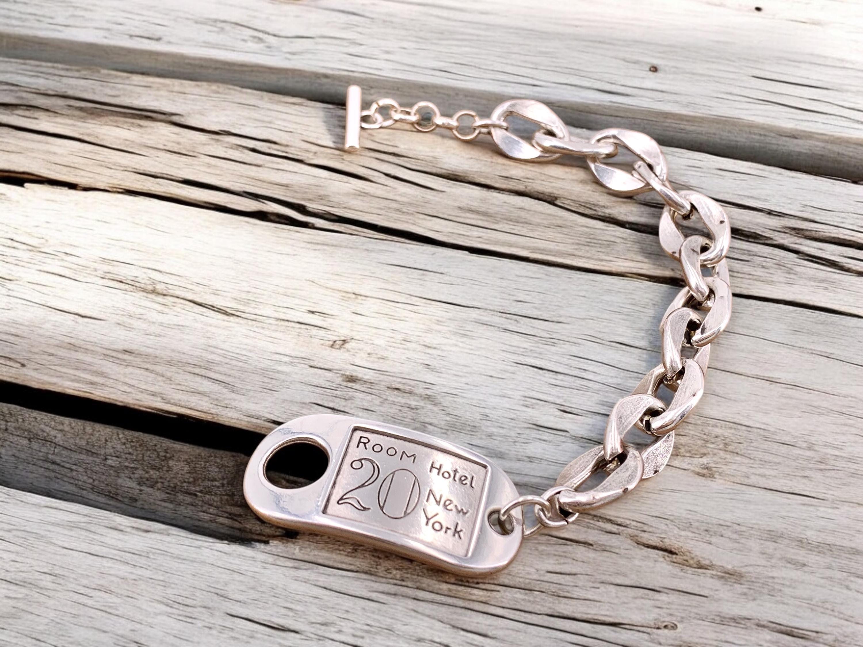 Chunky Silver Chain bold Bracelet with ID Tag Toggle Clasp, Heavy industrial Handmade Jewelry