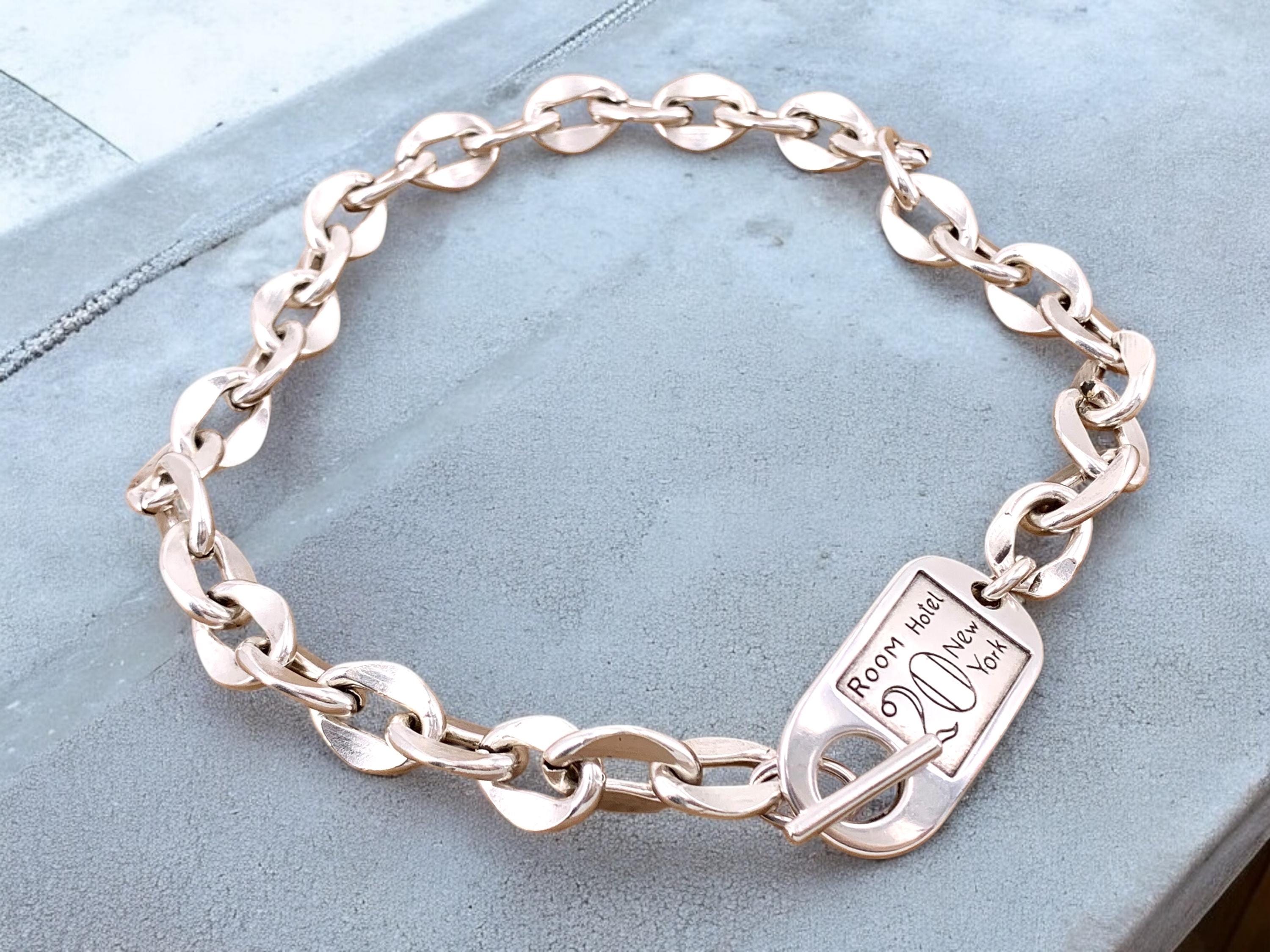 Chunky Silver Chain bold Bracelet with ID Tag Toggle Clasp, Heavy industrial Handmade Jewelry