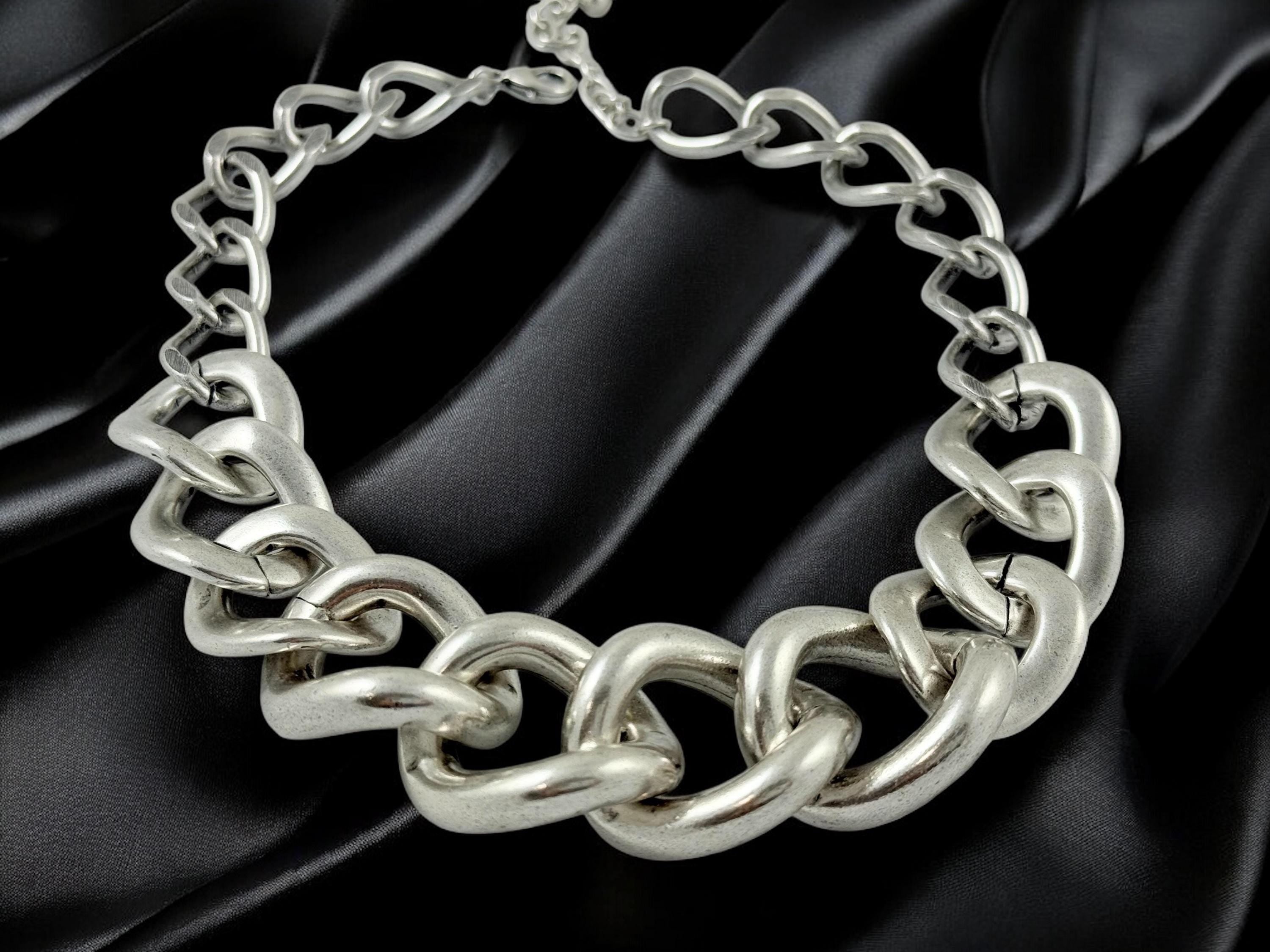 Chunky silver chain necklace with toggle clasp, statement chain necklace, big link silver chain necklace, uno de 50 style, gift for her