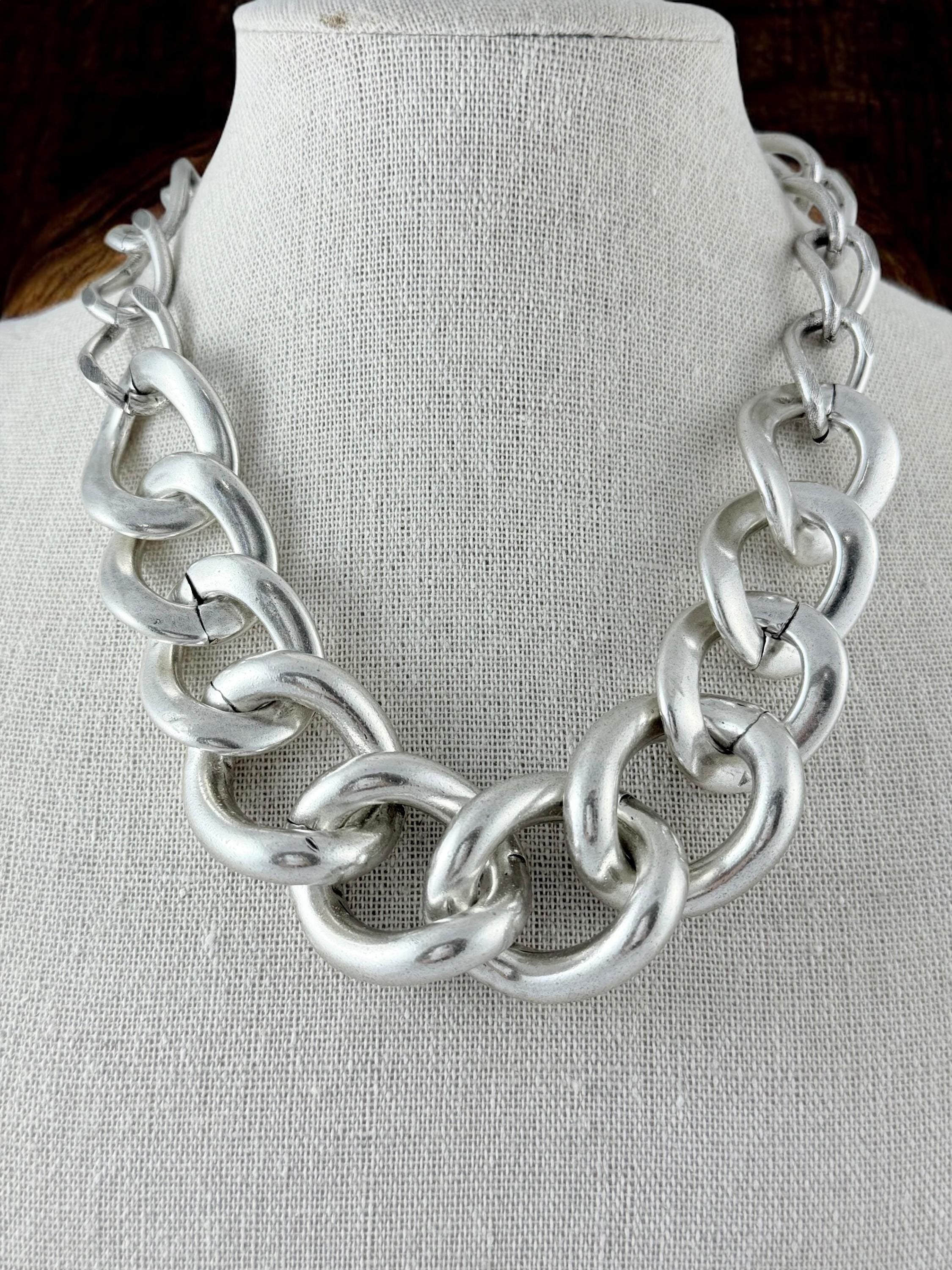 Chunky silver chain necklace with toggle clasp, statement chain necklace, big link silver chain necklace, uno de 50 style, gift for her