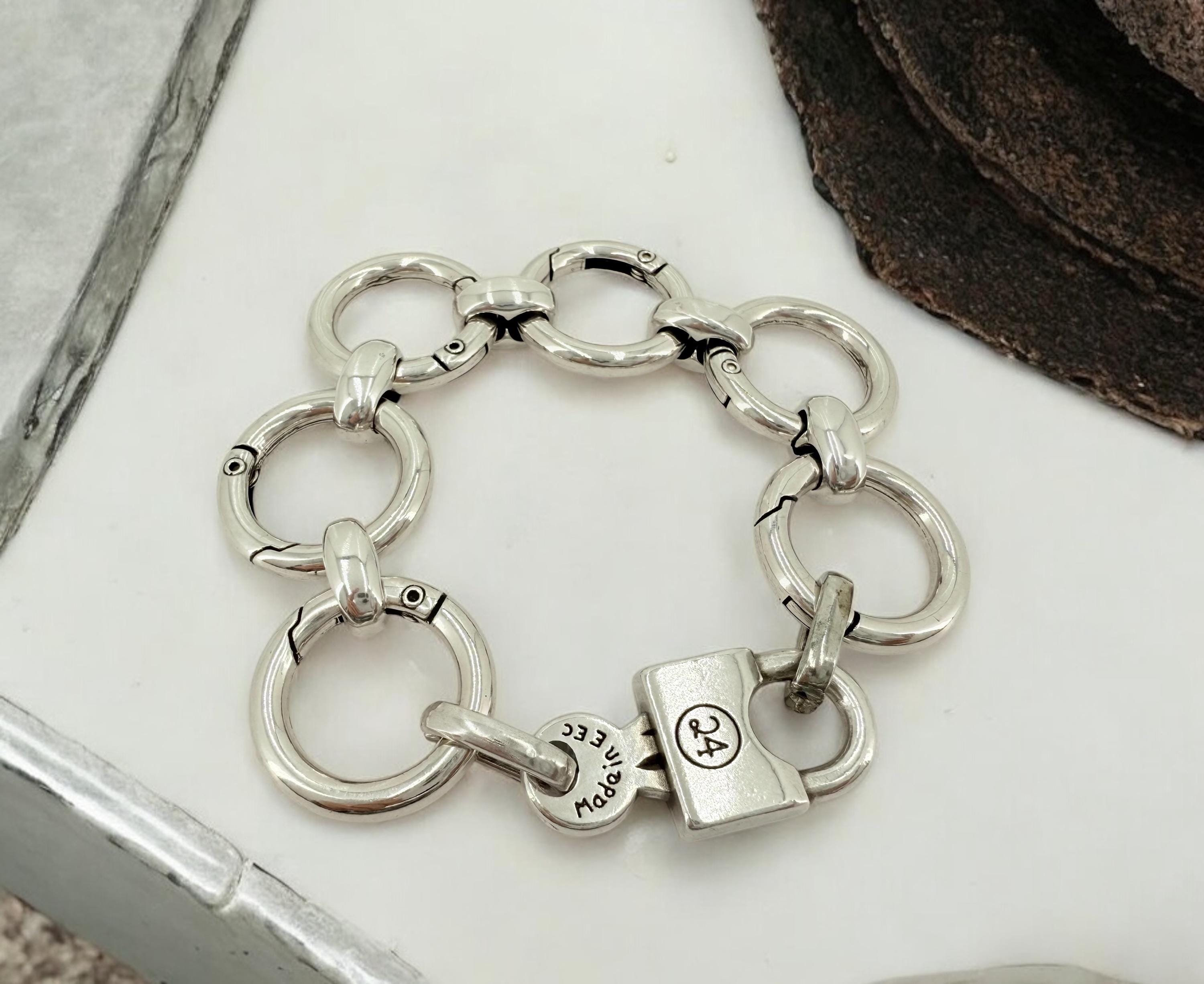 Extra large link chunky chain bracelet, oversize silver bracelet, thick link bracelet, padlock bracelet, bold big chain link bracelet,