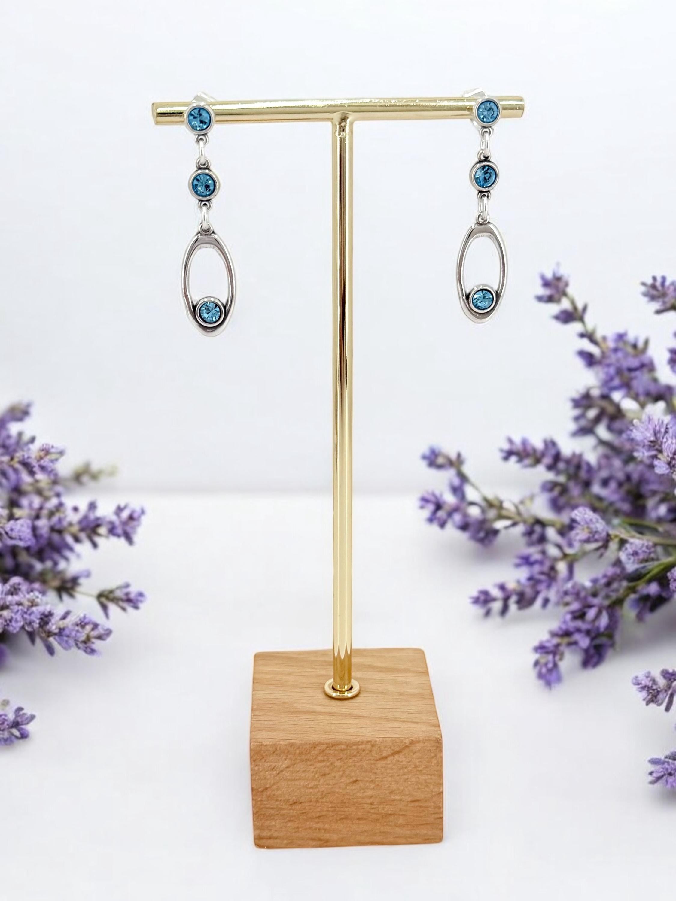 Dainty Swarovski crystal dangling silver earrings, elegant earrings for wedding, delicate crystal dropped earrings, uno de 50 style, gift