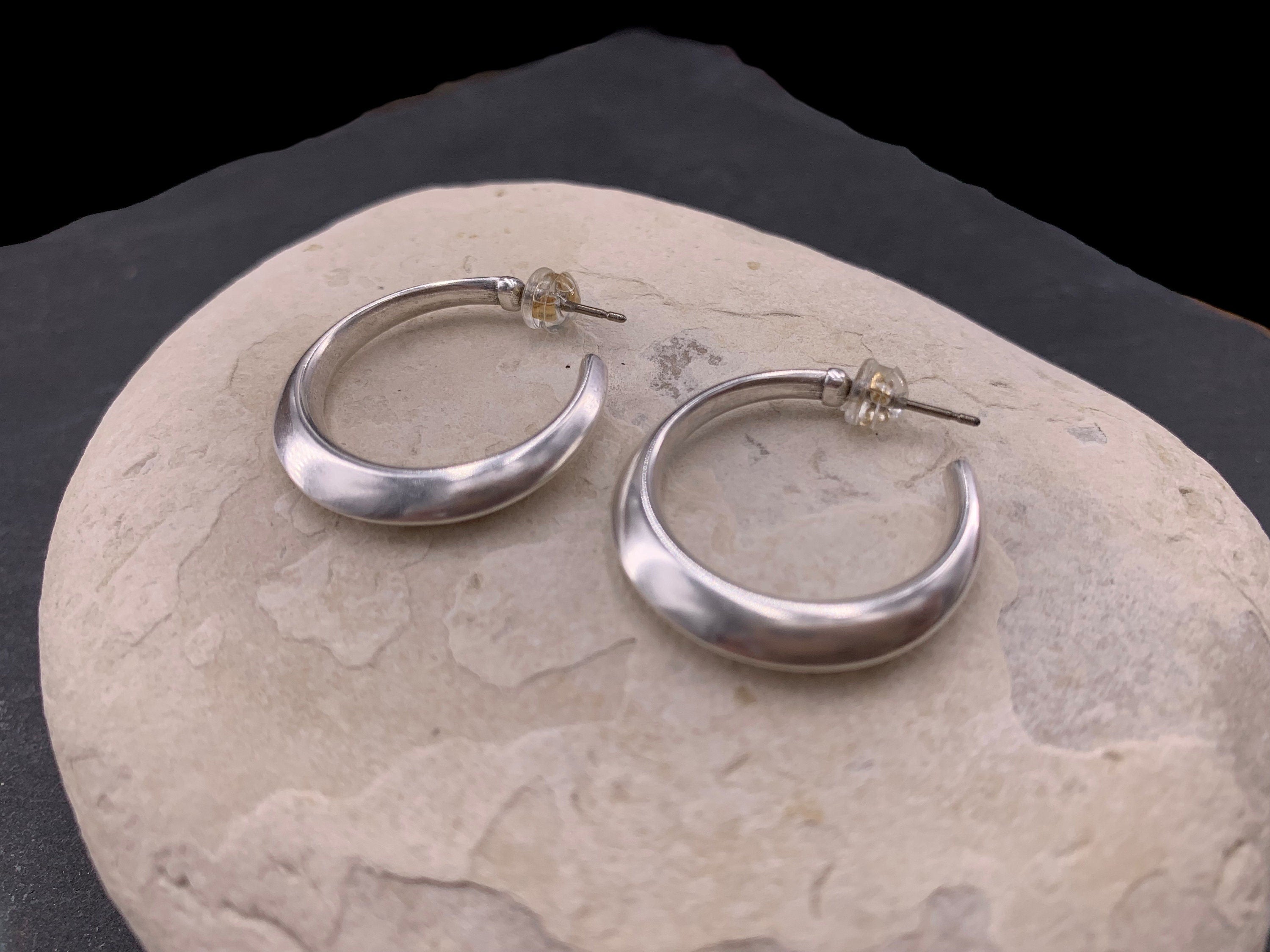 Chunky silver gold plated hoops - Sculptural statement earrings - aros dorados