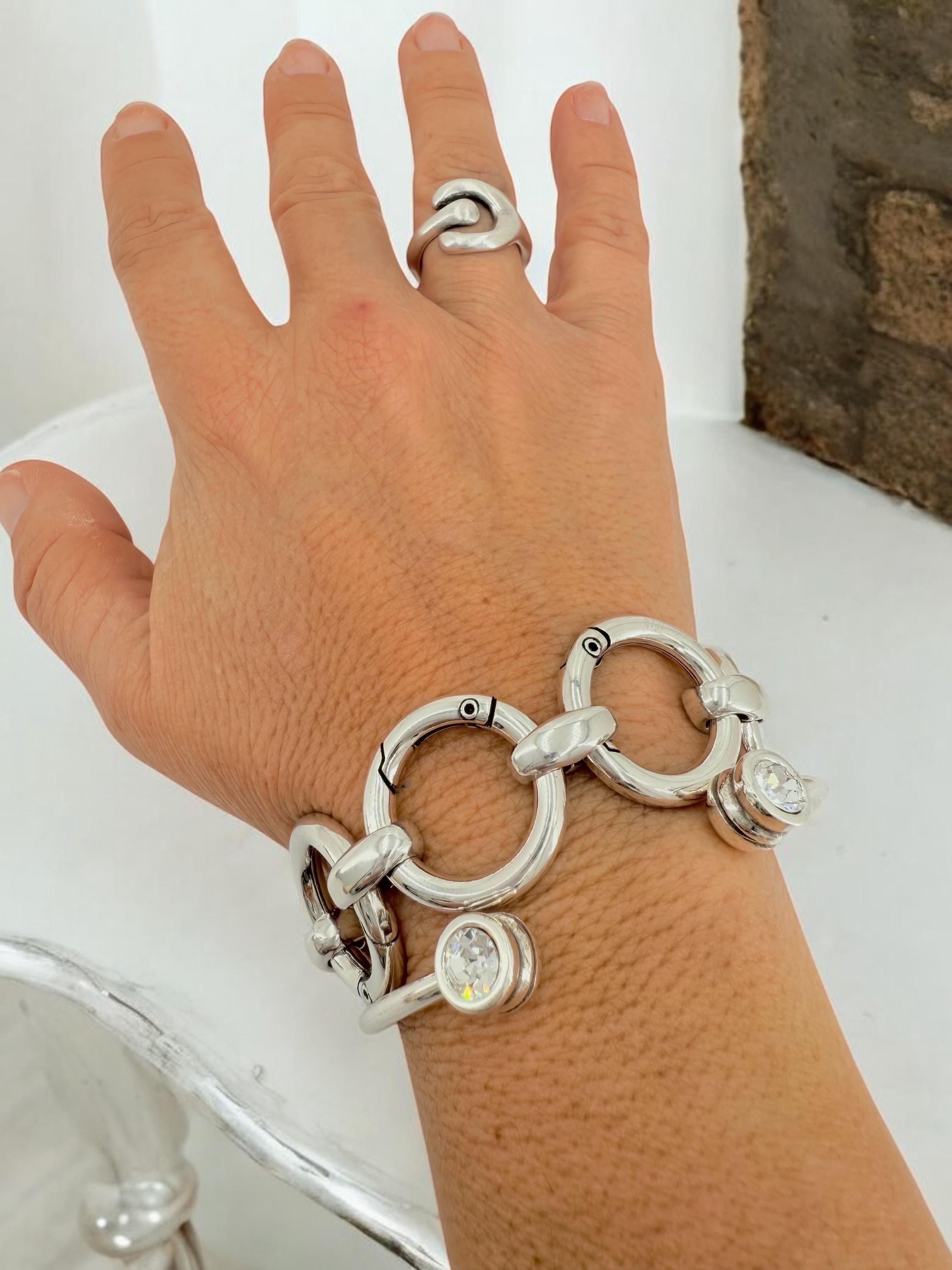 Large circular Link Silver Chain chunky Bracelet, Statement Bracelet, Handmade Kukuri Jewelry
