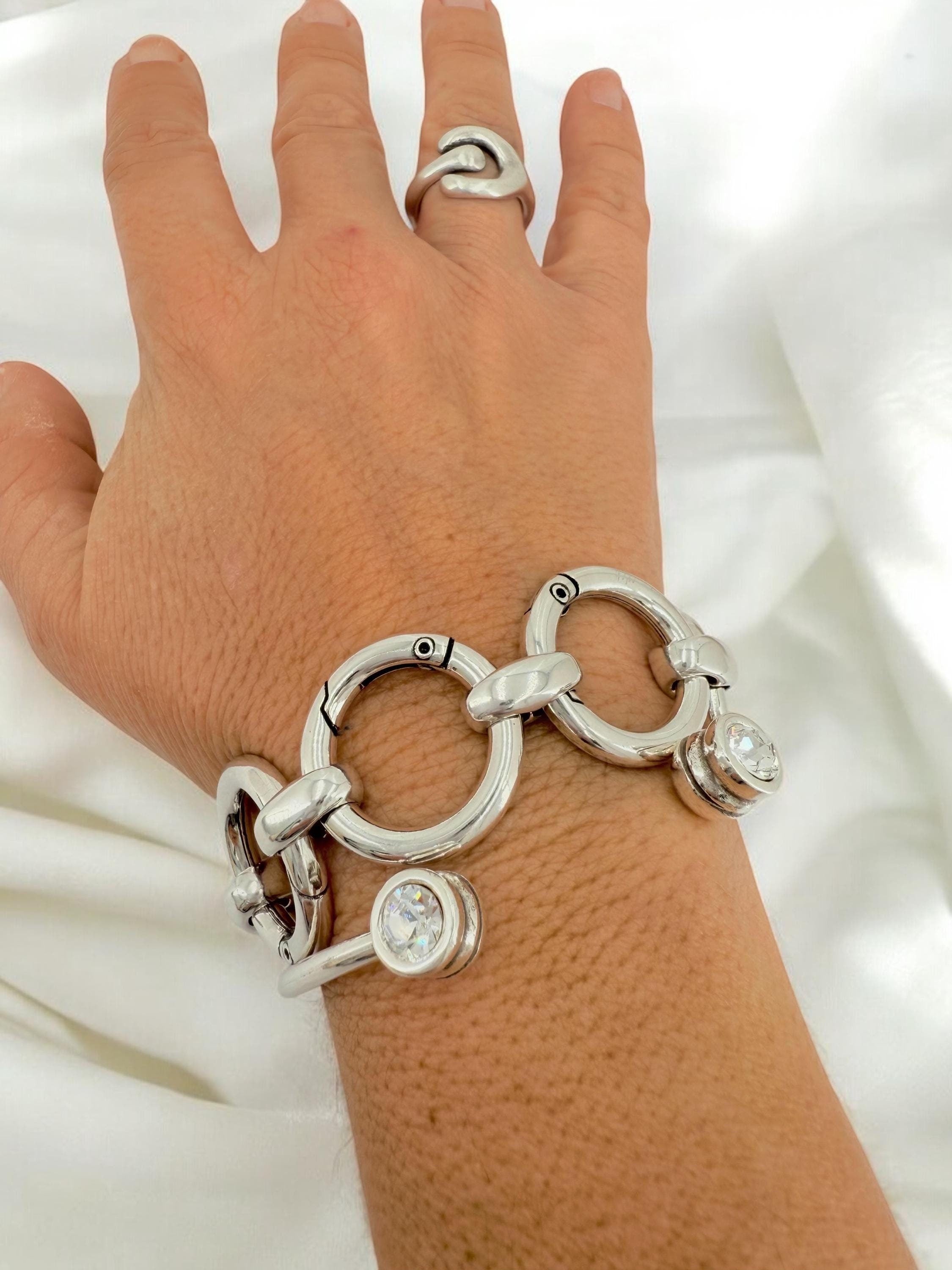 Large circular Link Silver Chain chunky Bracelet, Statement Bracelet, Handmade Kukuri Jewelry