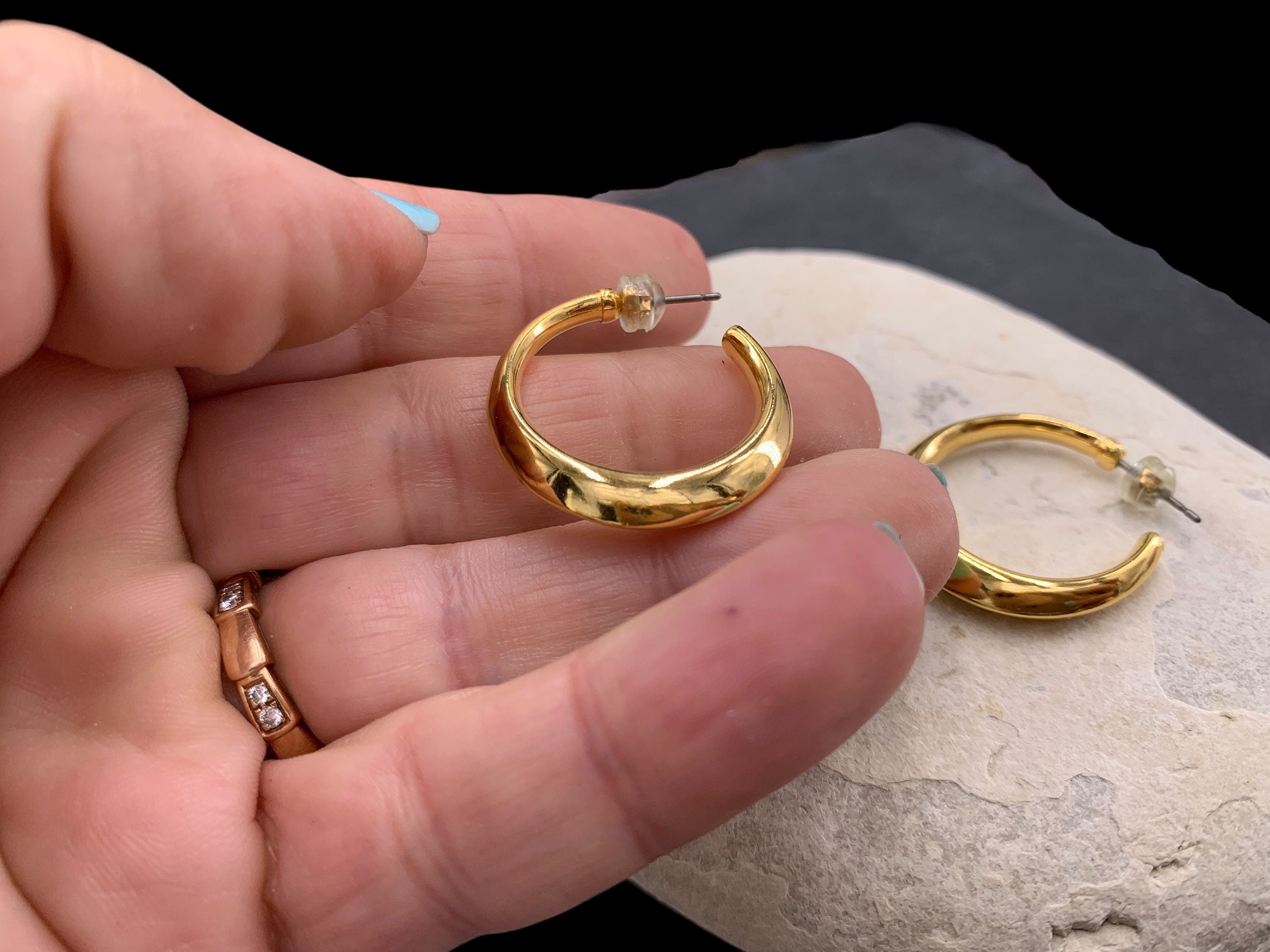 Chunky silver gold plated hoops - Sculptural statement earrings - aros dorados
