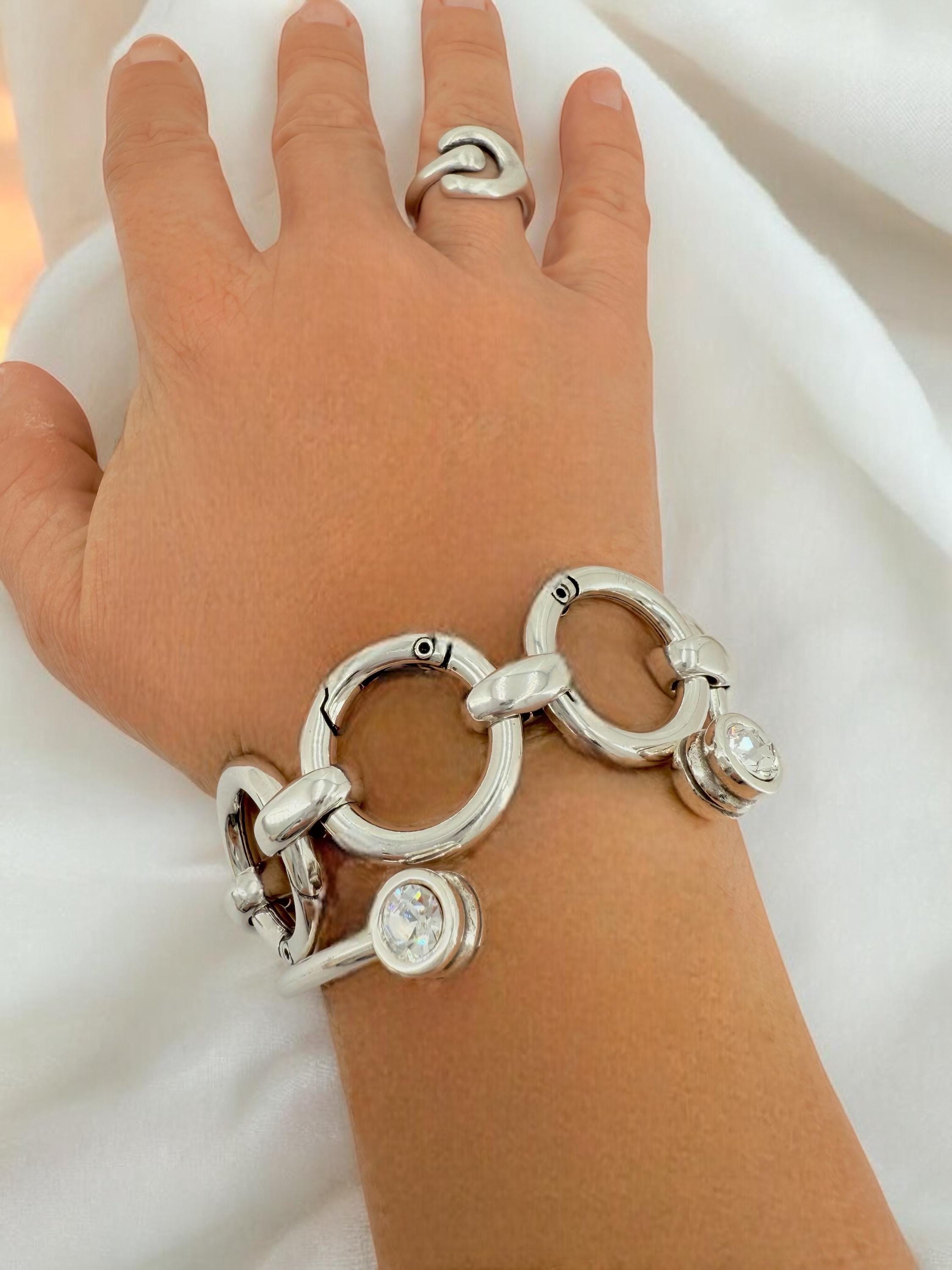 Large circular Link Silver Chain chunky Bracelet, Statement Bracelet, Handmade Kukuri Jewelry