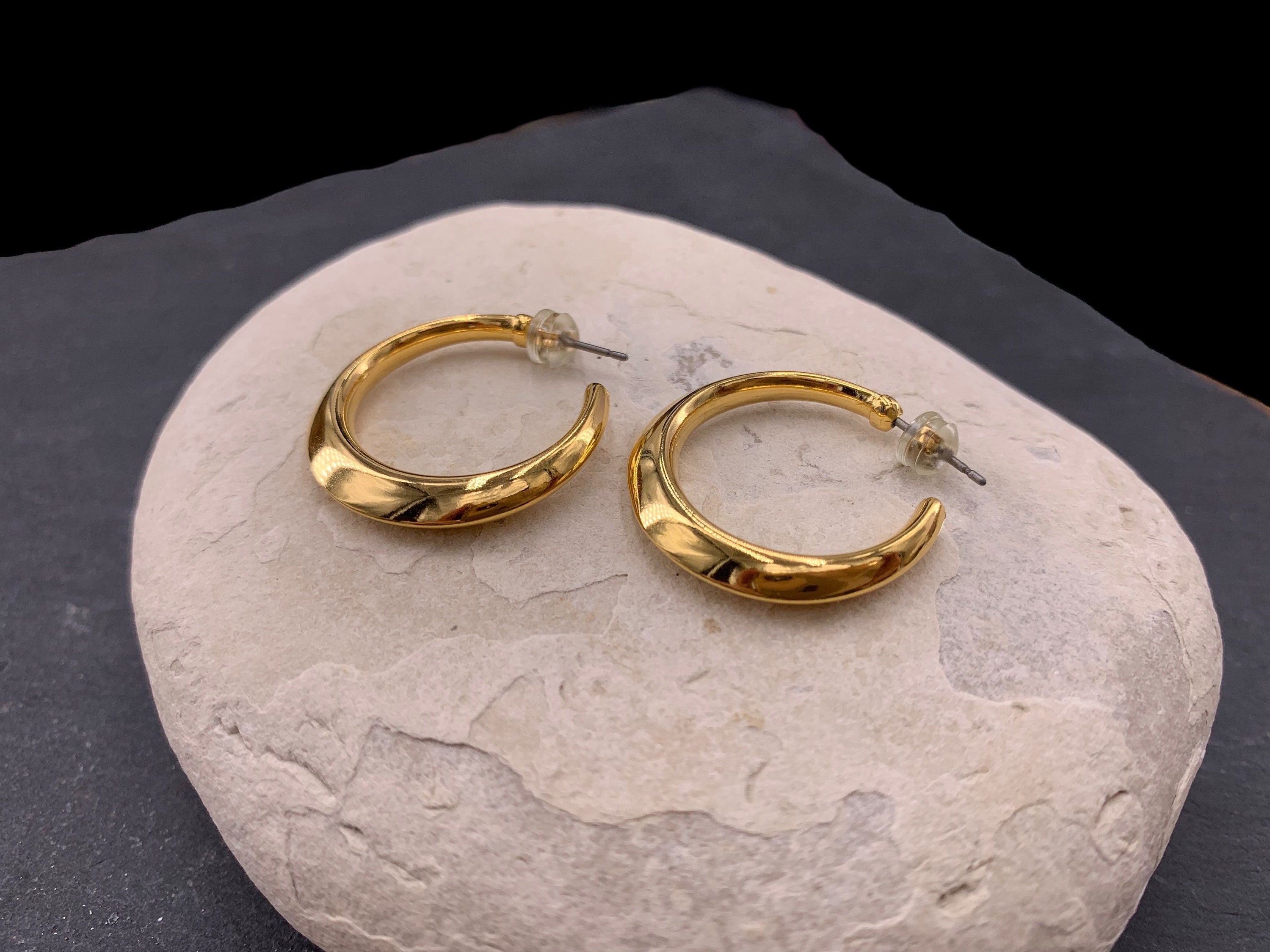 Chunky silver gold plated hoops - Sculptural statement earrings - aros dorados