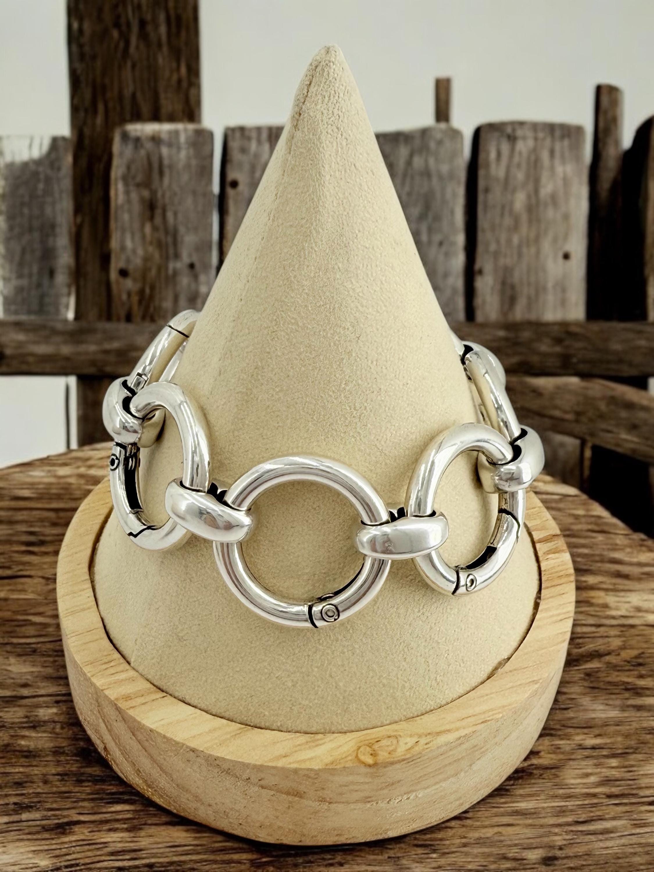 Large circular Link Silver Chain chunky Bracelet, Statement Bracelet, Handmade Kukuri Jewelry