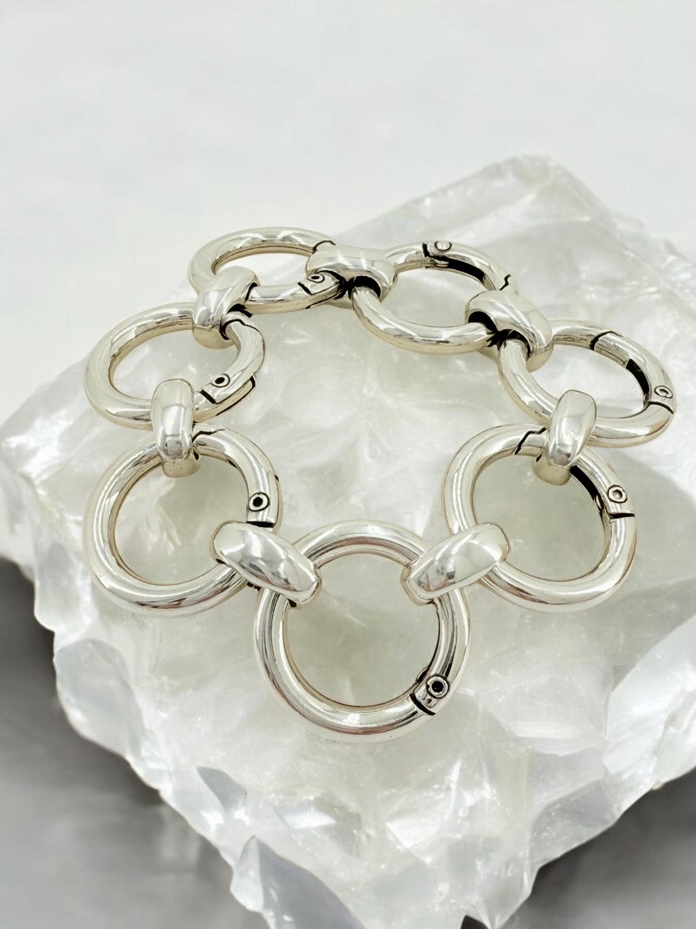 Large circular Link Silver Chain chunky Bracelet, Statement Bracelet, Handmade Kukuri Jewelry