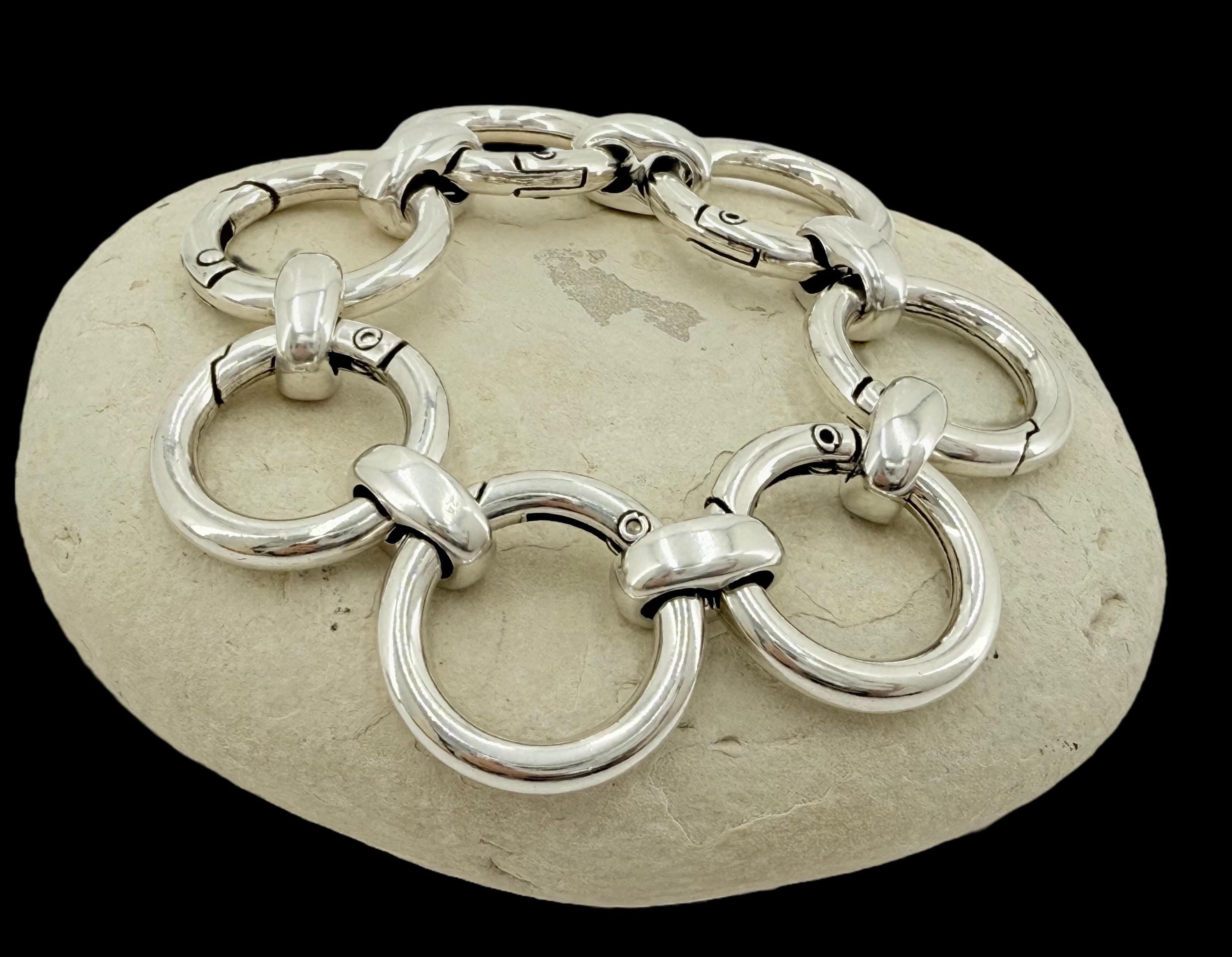 Large circular Link Silver Chain chunky Bracelet, Statement Bracelet, Handmade Kukuri Jewelry