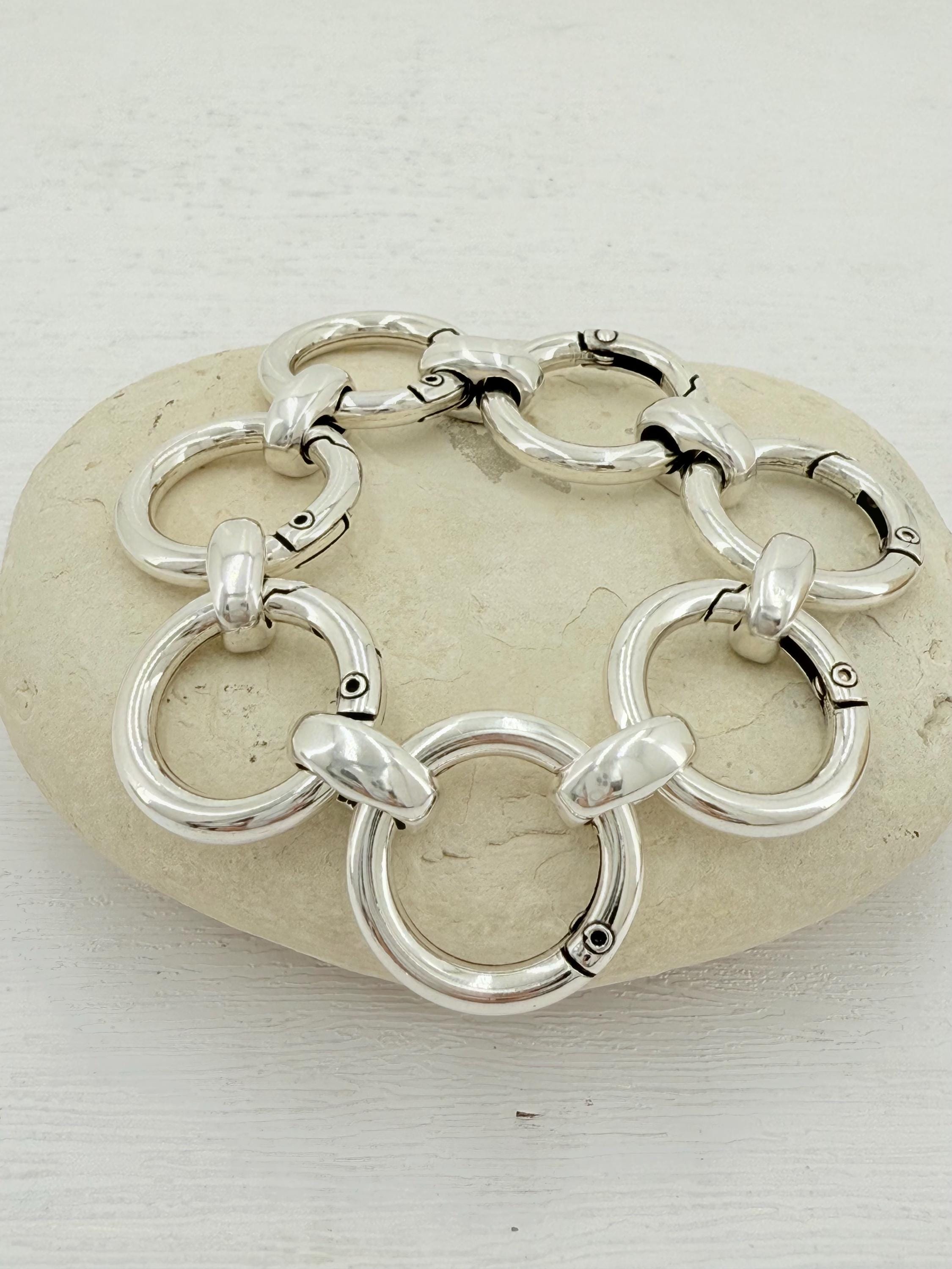 Large circular Link Silver Chain chunky Bracelet, Statement Bracelet, Handmade Kukuri Jewelry