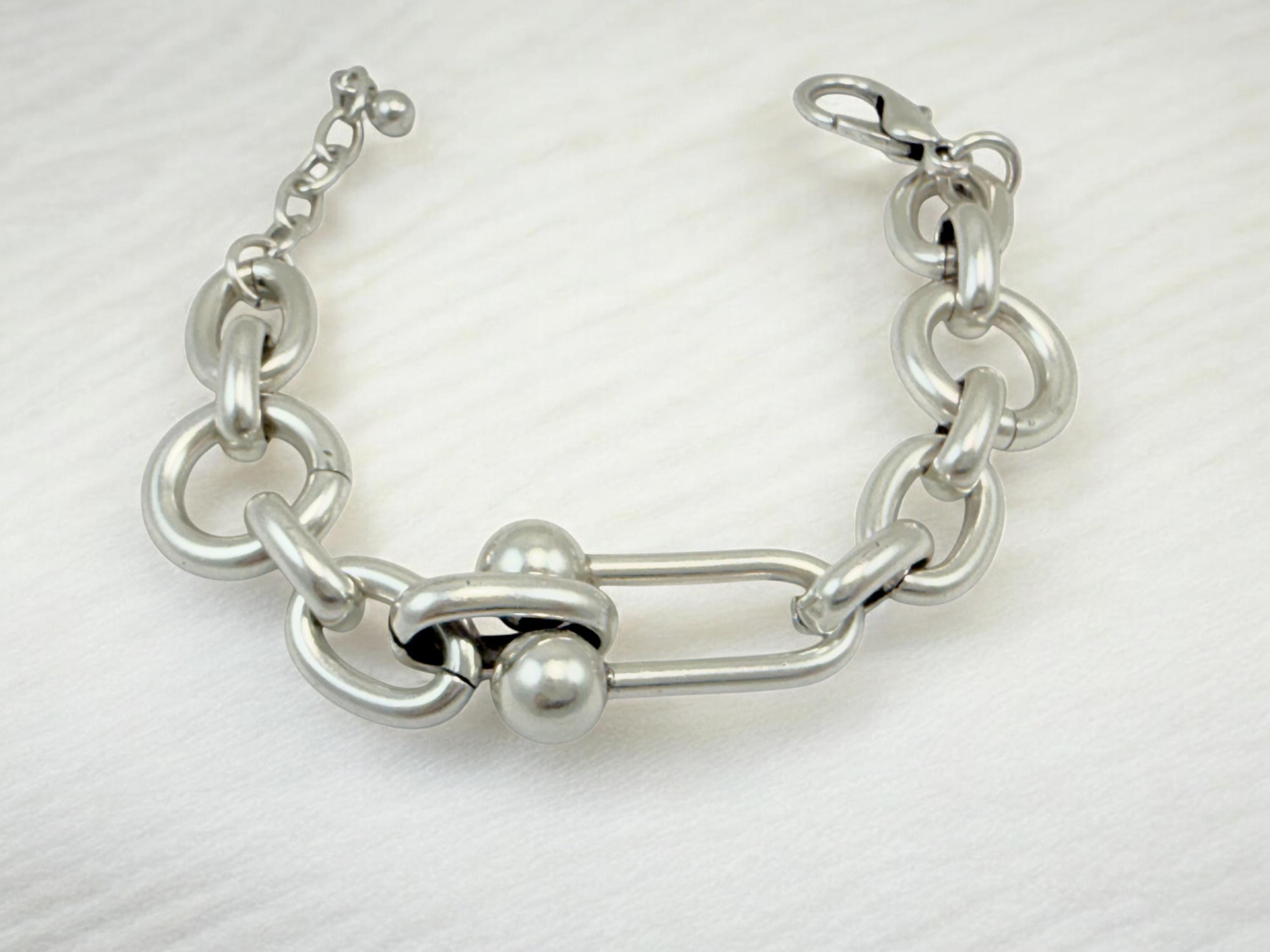 Chunky silver bracelet, bold link bracelet, thick chain bracelet, statement boho bracelet, uno de 50 style, bracelet, women birthday gift