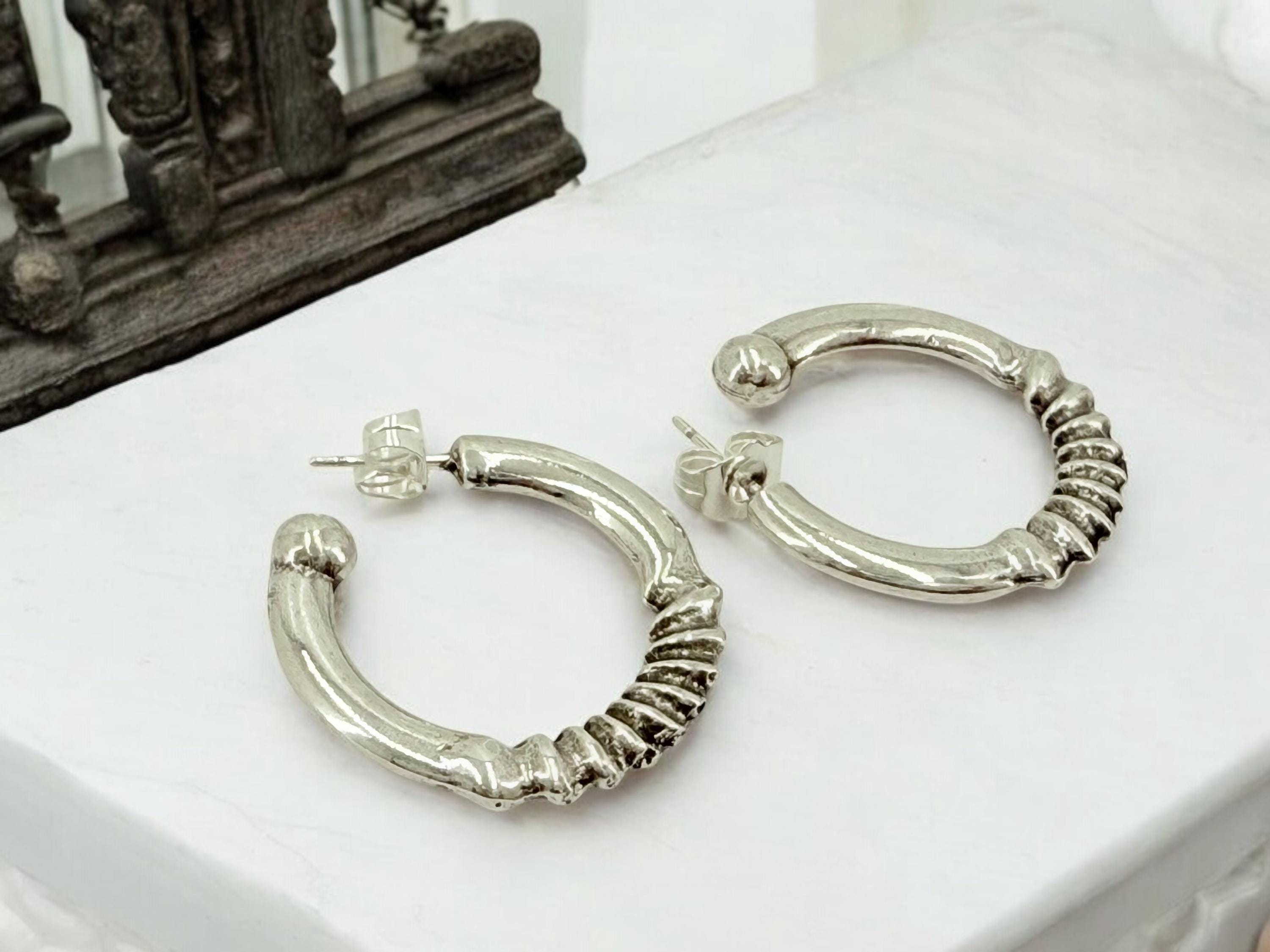 Big Chunky silver hoops, hammered hoops, engraved silver hoops, statement silver hoops, , bulky hoops, bohemian hoops, gift